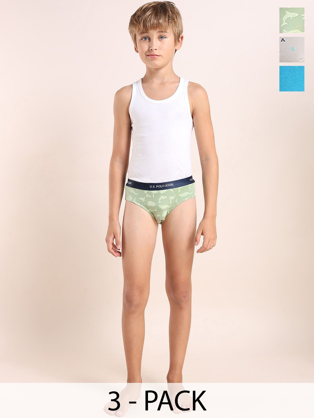 

U.S. Polo Assn. Kids Boys Pack Of 3 Anti Microbial Mid Rise Briefs, Blue