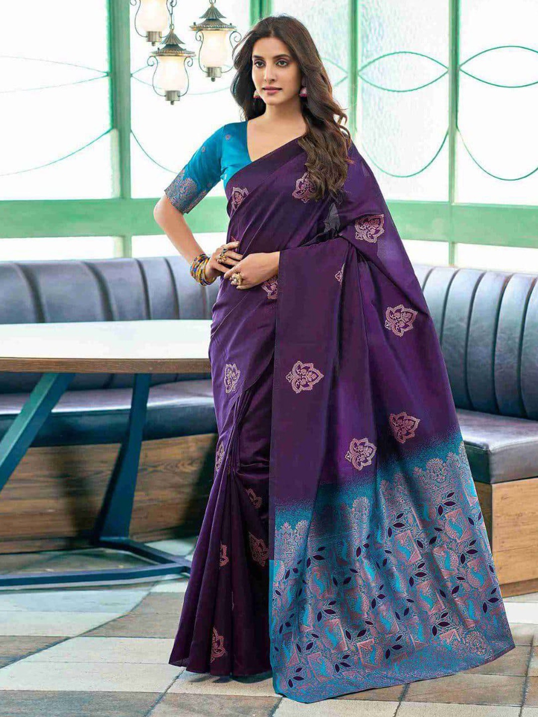 

Aika Ethnic Motifs Pure Silk Banarasi Saree, Purple