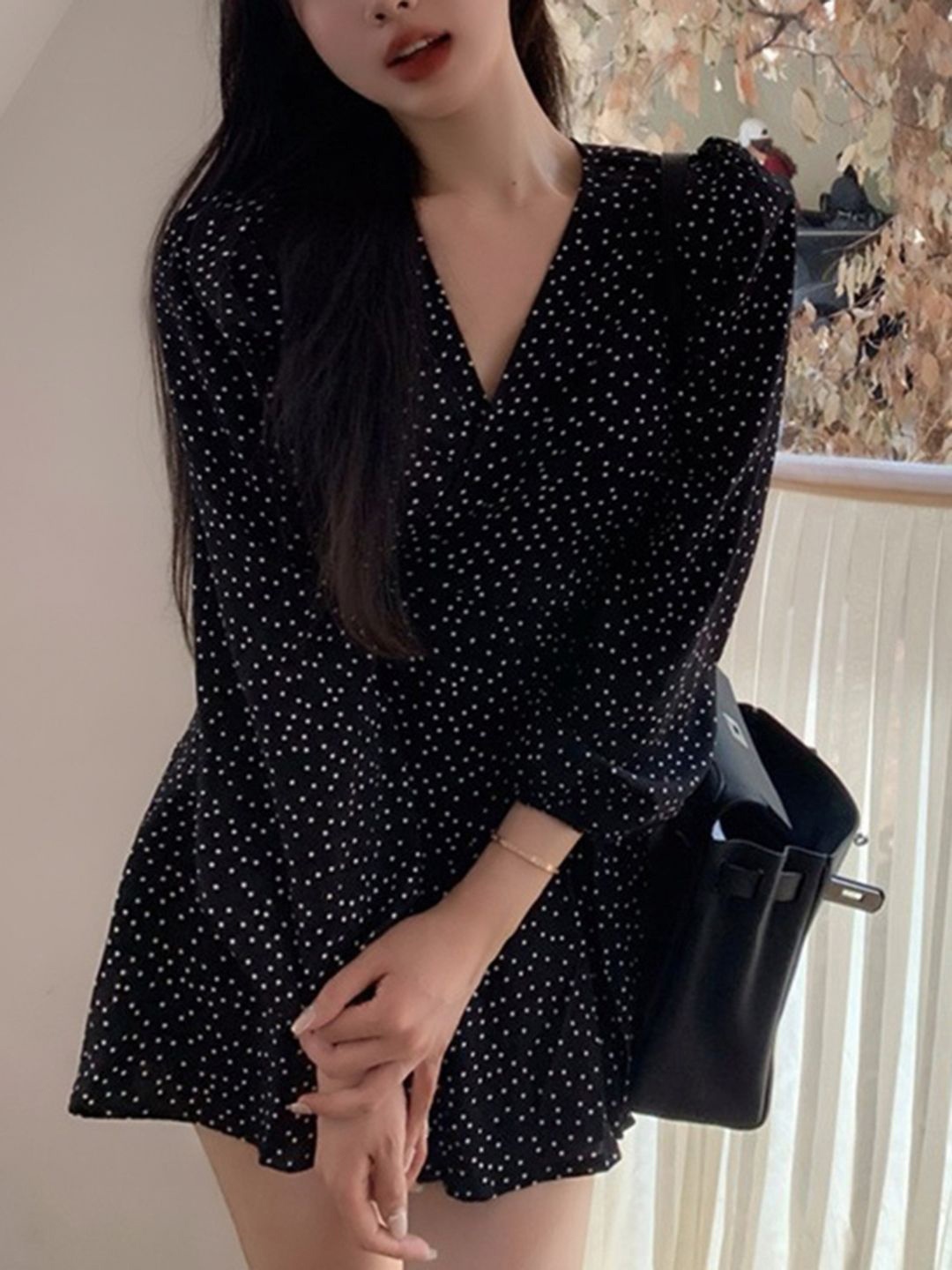 

bebe Women Polka Dot Printed Fit and Flare Mini Dress, Black