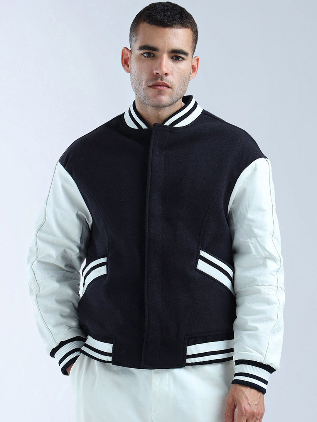 

Flying Machine Men Colourblocked Varsity Jacket, Blue