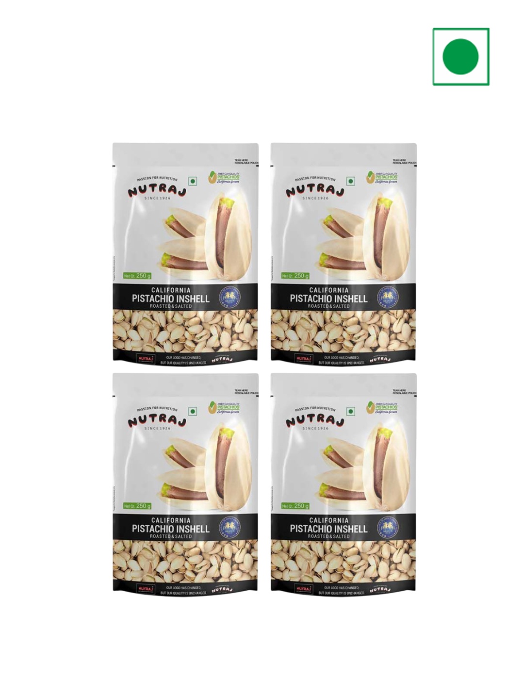 

Nutraj Set Of 4 California Roasted Salted Pistachios - 250g Each, White