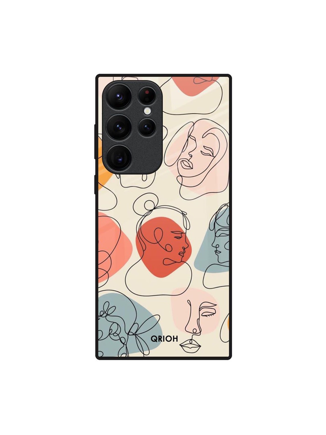 

QRIOH Abstract Faces Printed Samsung Galaxy S22 Ultra Back Case, Beige