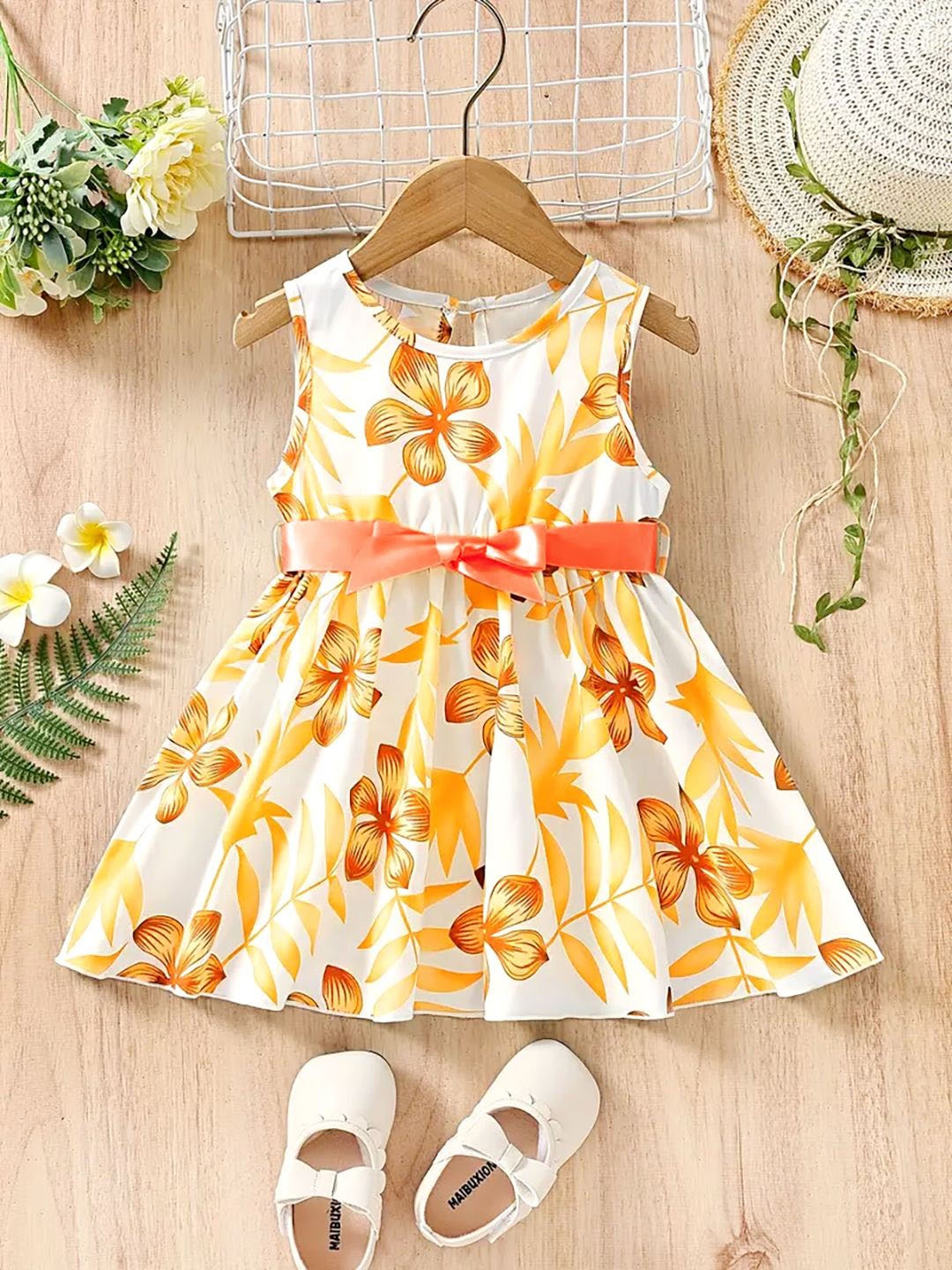 

YK Floral Print Fit & Flare Dress, Yellow