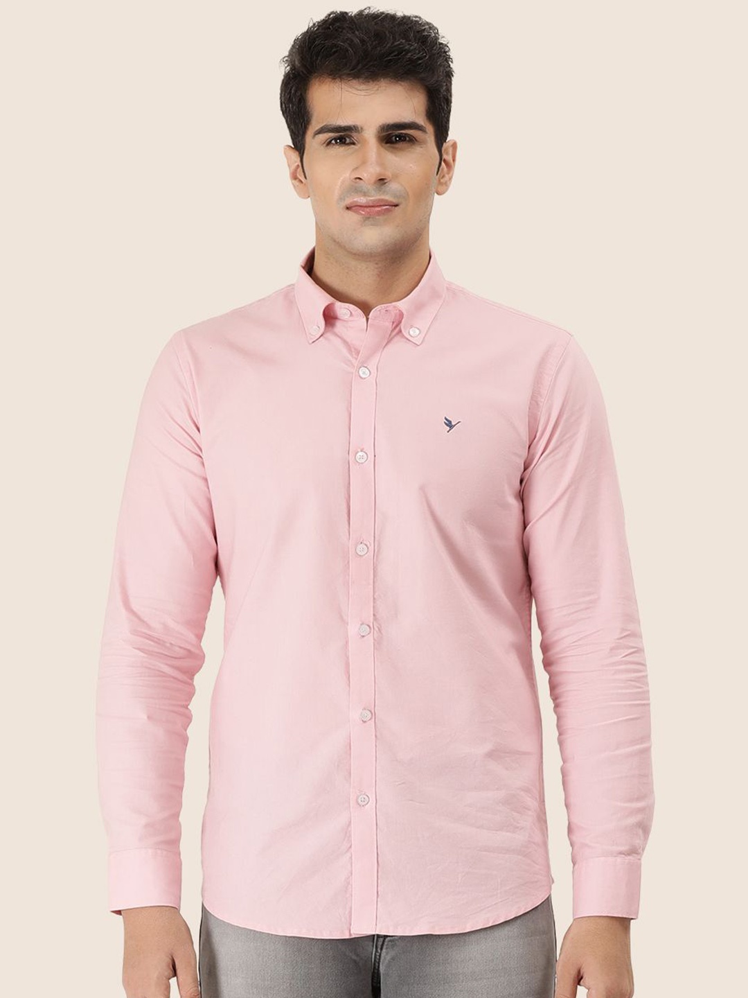 

AMSWAN Men Button-Down Collar Solid Cotton Casual Shirt, Pink