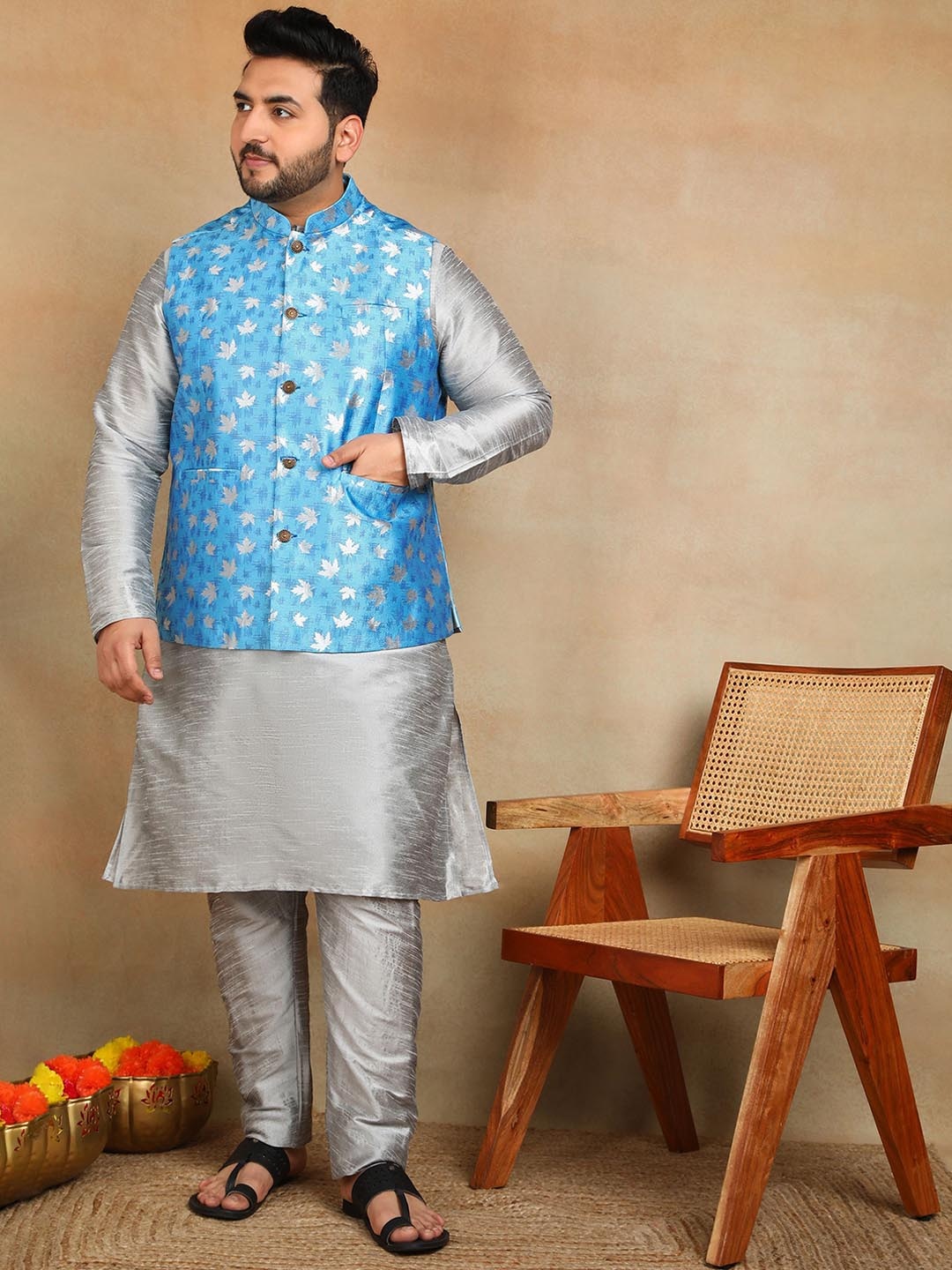 

Sztori Men Woven Design Nehru Jacket, Blue