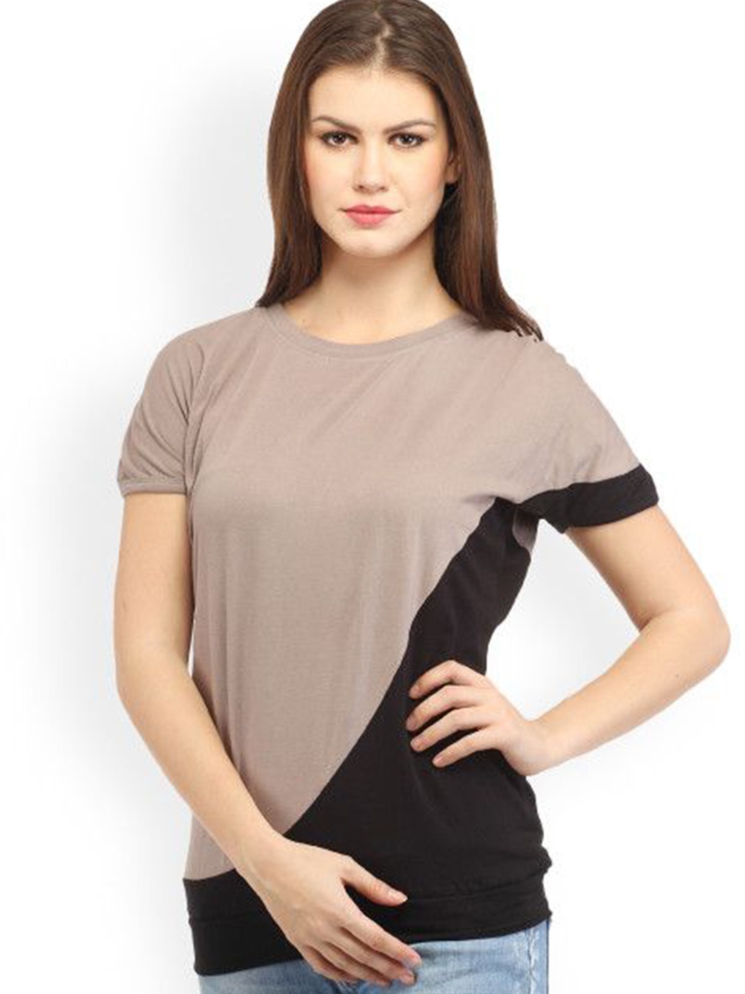 

Moda Rapido Colourblocked Cotton Top, Grey