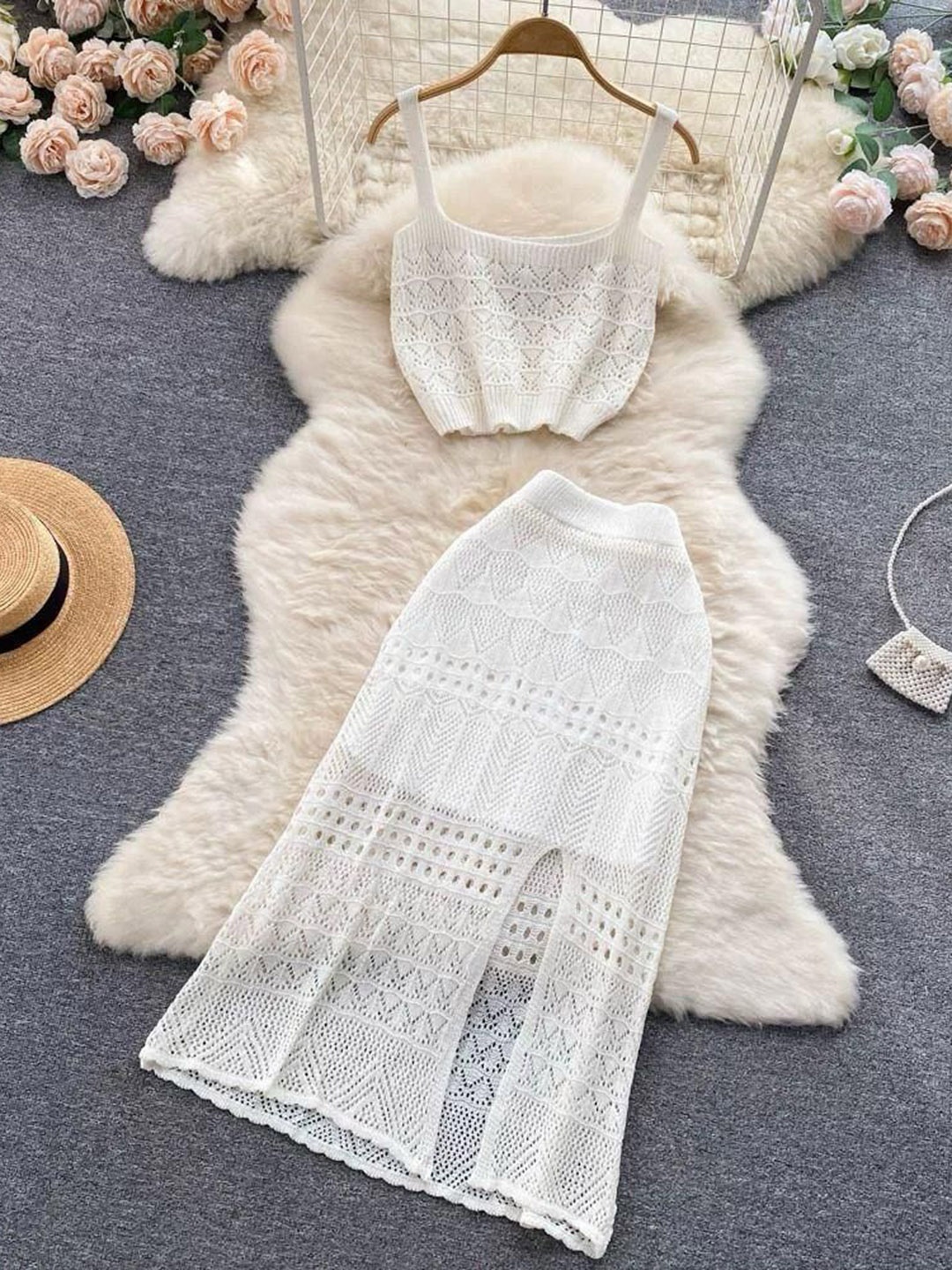 

Alamode By Akanksha Beige Esme Crochet Co-Ord Set