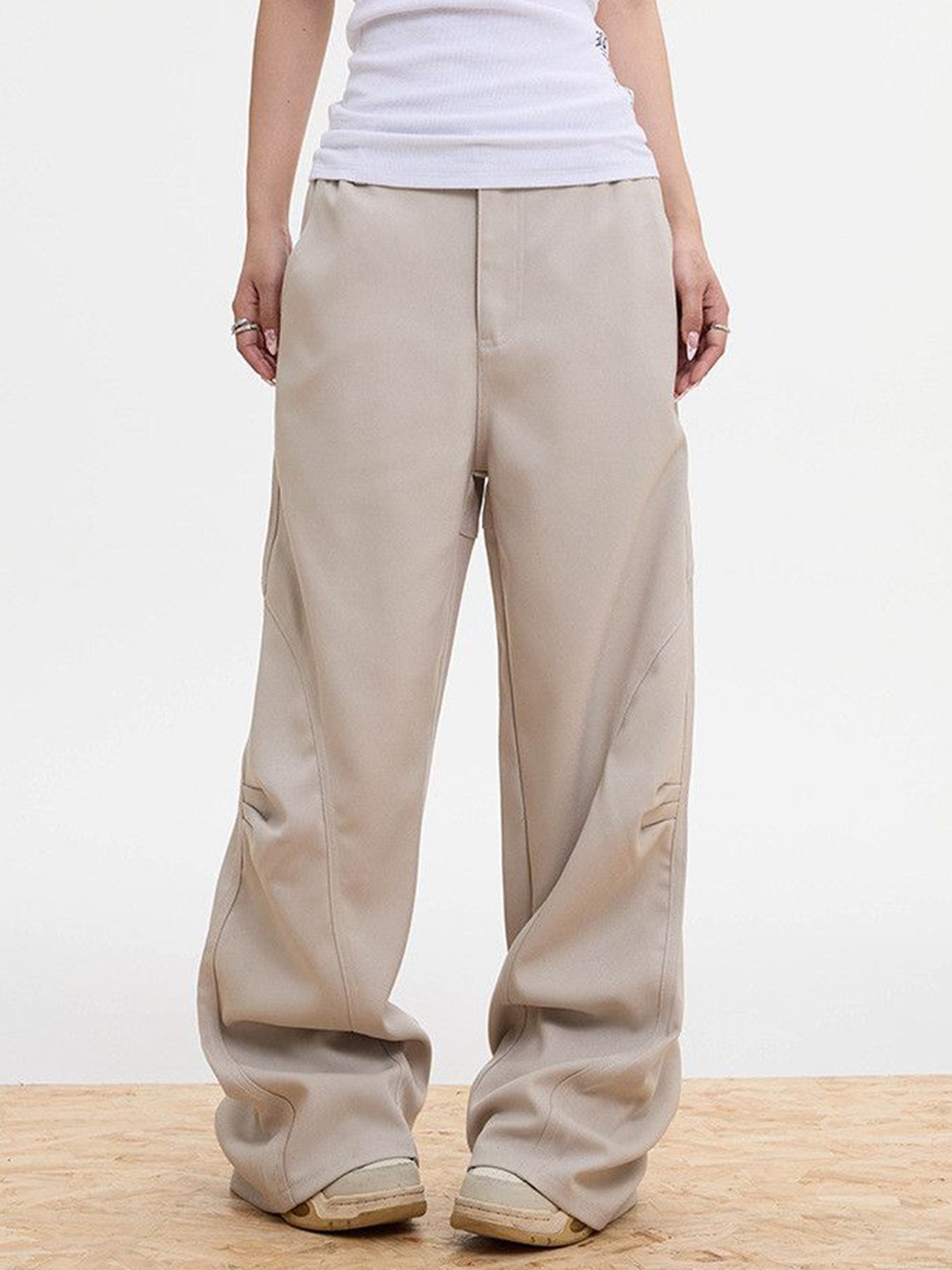 

DressBerry Women Loose Fit Wide Leg Trousers, Beige