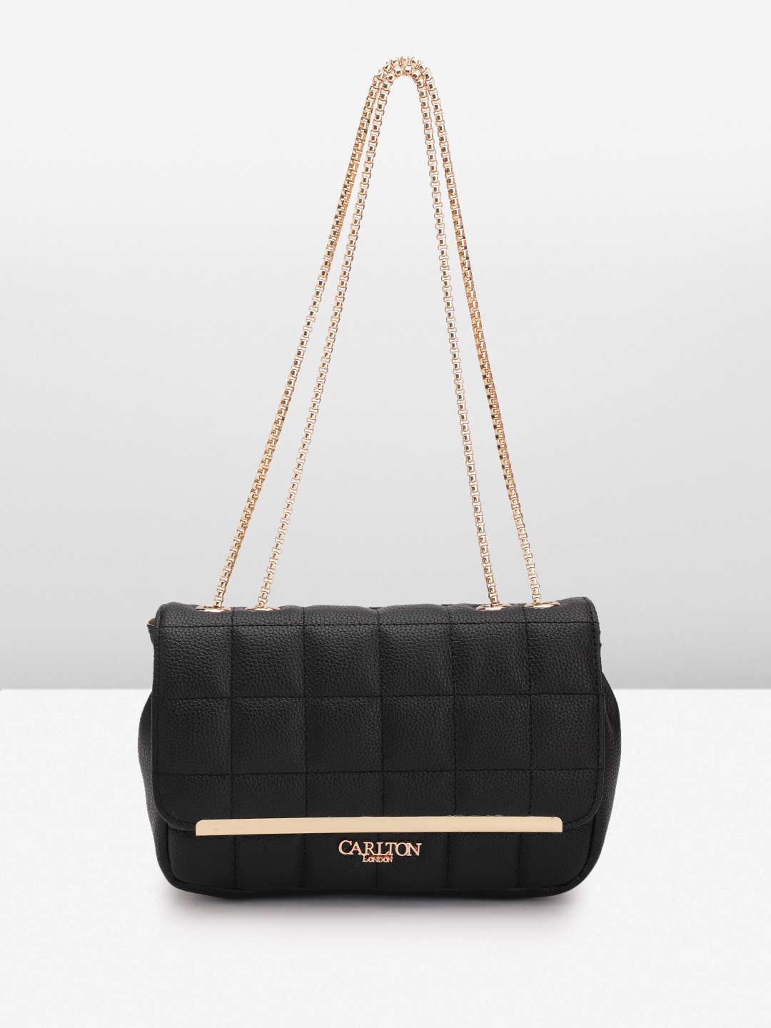 

Carlton London Textured Structured Sling Bag with Quilted, Black