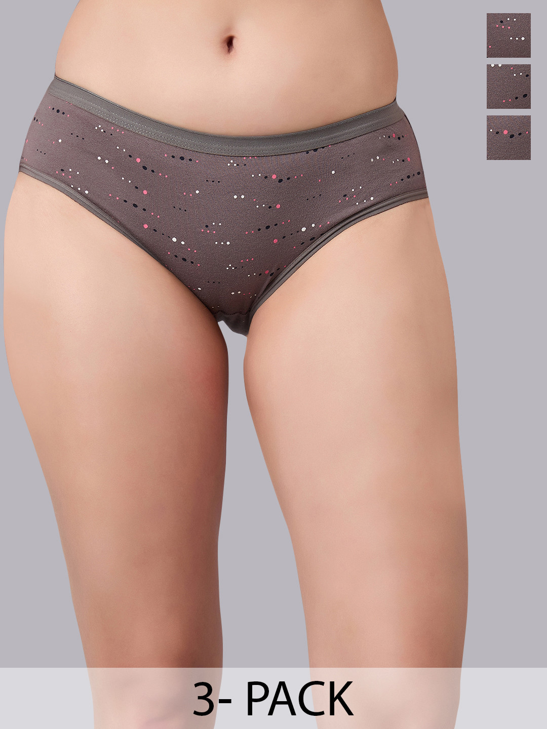 

SIMOH Women Pack Of 3 Printed Mid-Rise Hipster Briefs, Grey