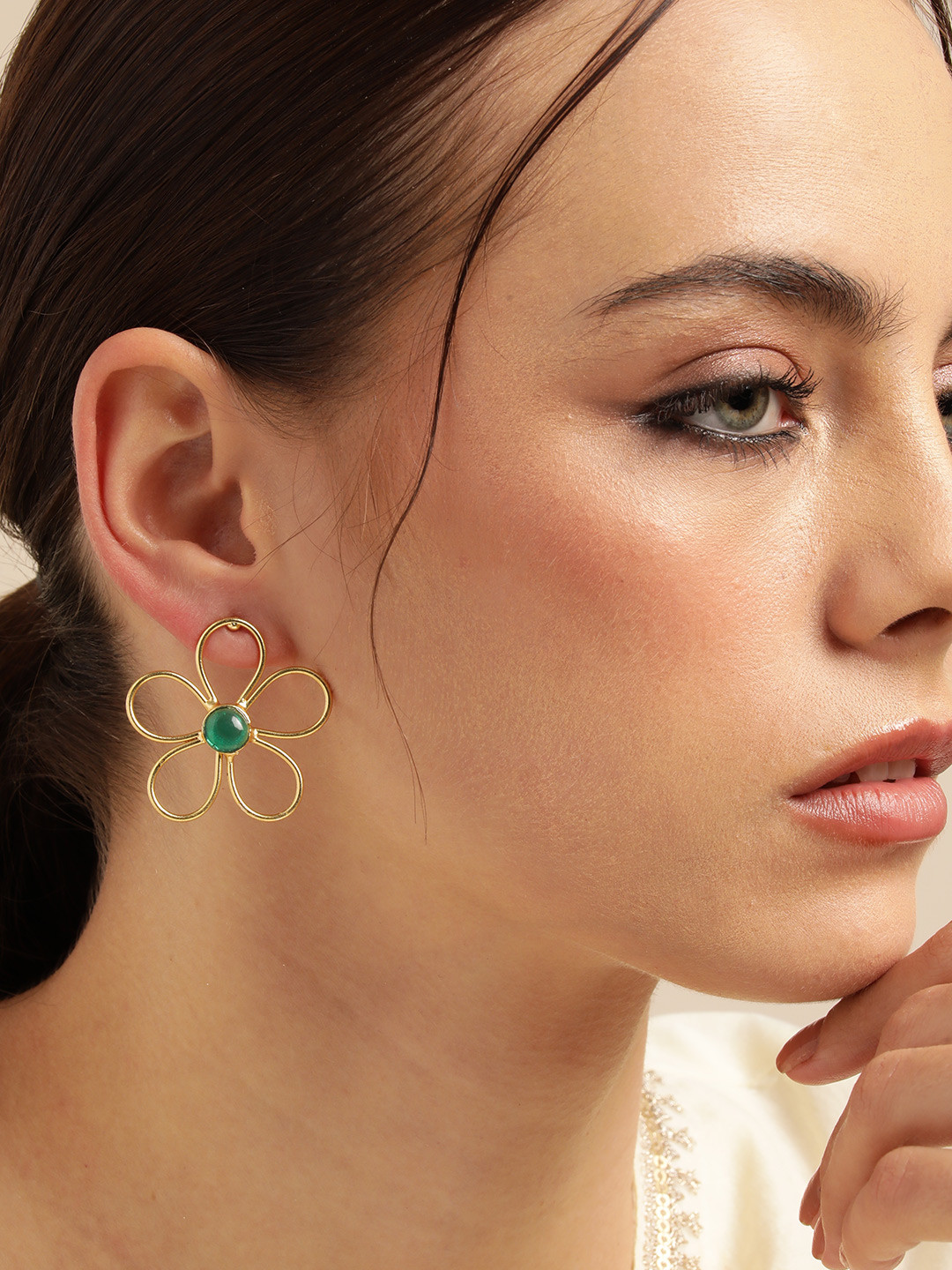

Anouk Gold Plated Beaded Floral Drop Earrings, Green