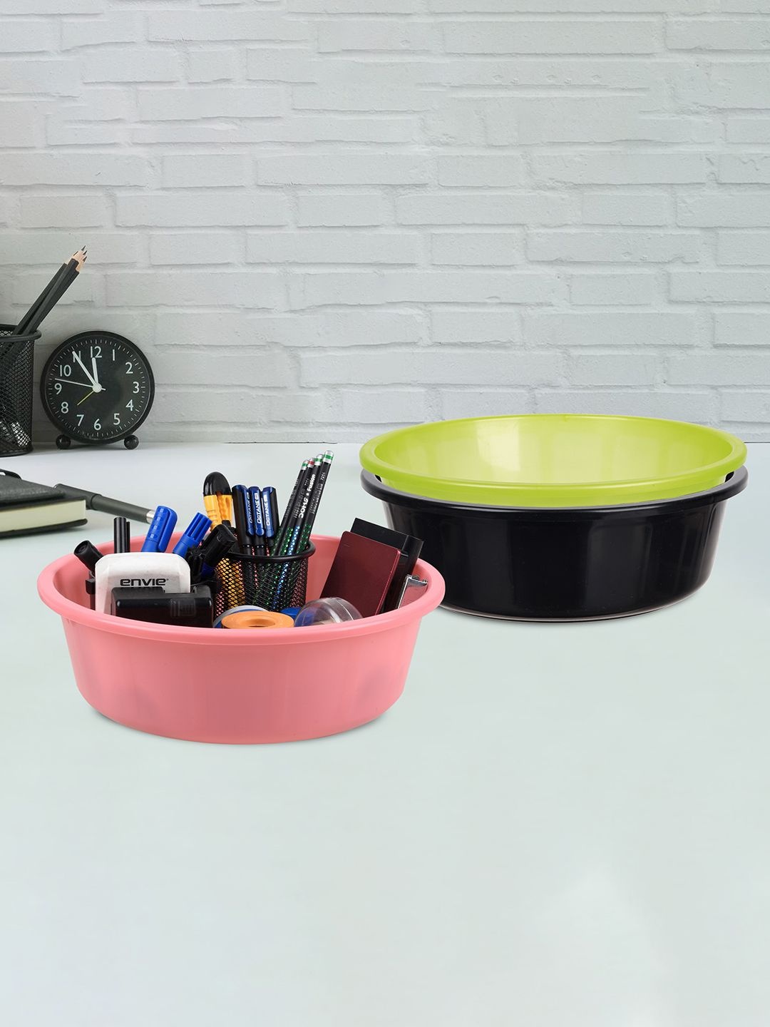 

Kuber Industries Green & Pink 3 Pieces Regular Desk Organisers 6L Each