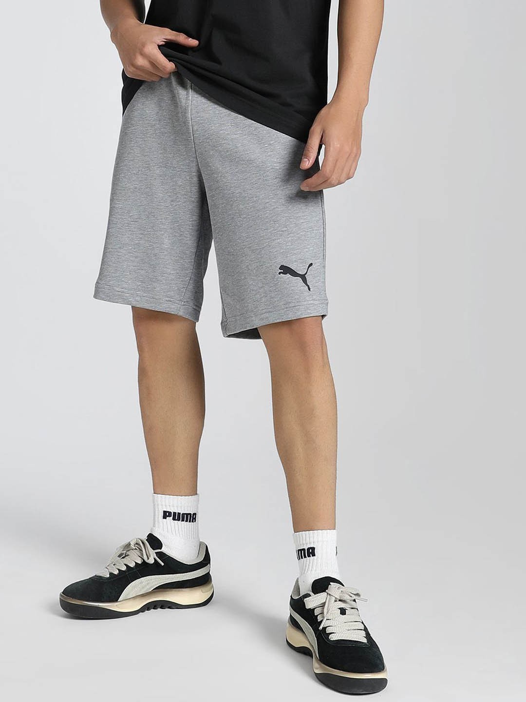 

Puma Ess Men Brand Logo Pure Cotton Mid Rise Shorts, Grey