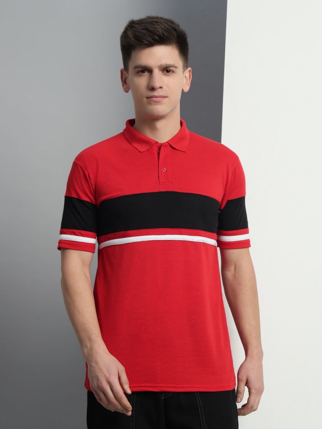 

Metronaut Men Colourblocked Polo Collar T-shirt, Red