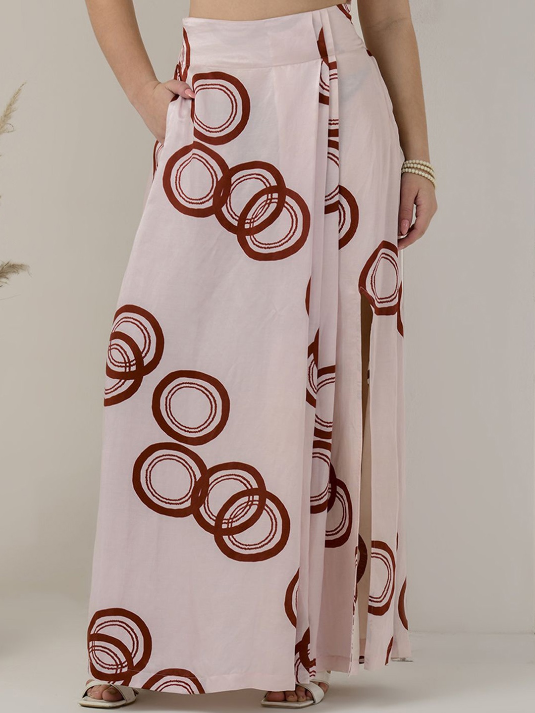 

First Resort by Ramola Bachchan Women Printed Maxi Side Slit Skirt, White