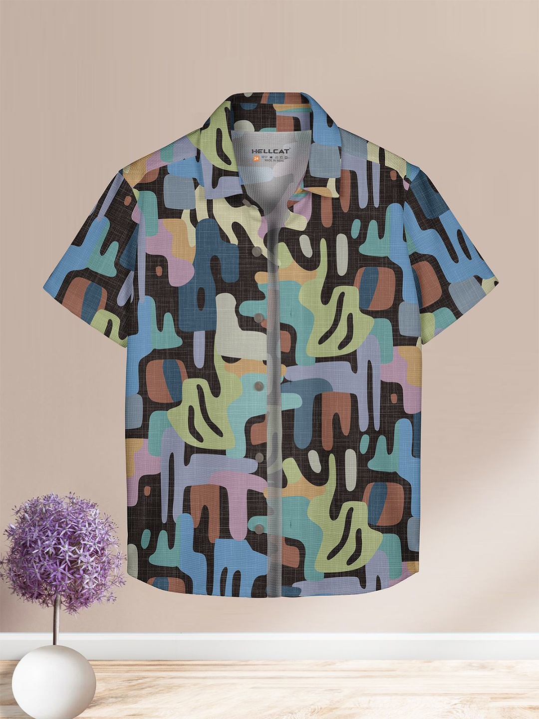 

HELLCAT Boys Spread Collar Abstract Printed Cotton Casual Shirt, Blue