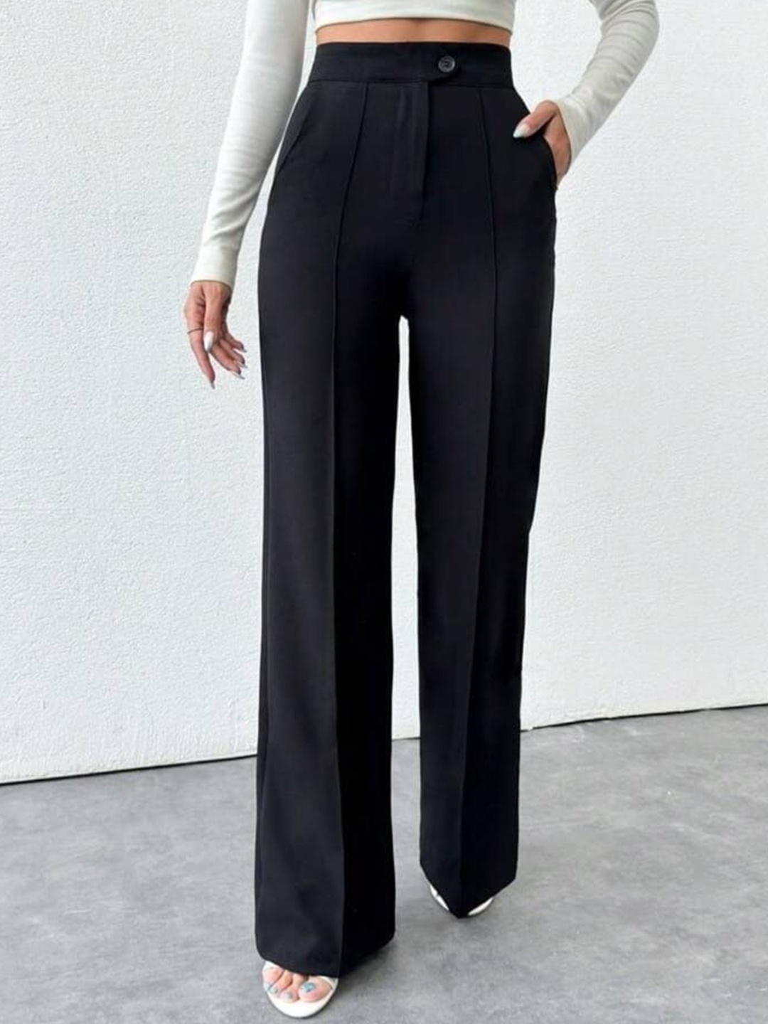 

BROADSTAR Women Smart Straight Fit High-Rise Easy Wash Pleated Trousers, Black