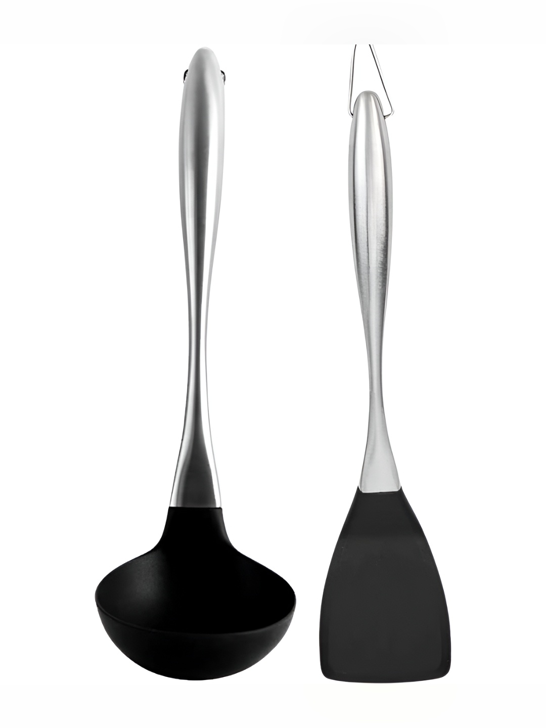 

Baskety Steel & Black 2 Pieces Laddle Scoop With Plain Slotted Spatula