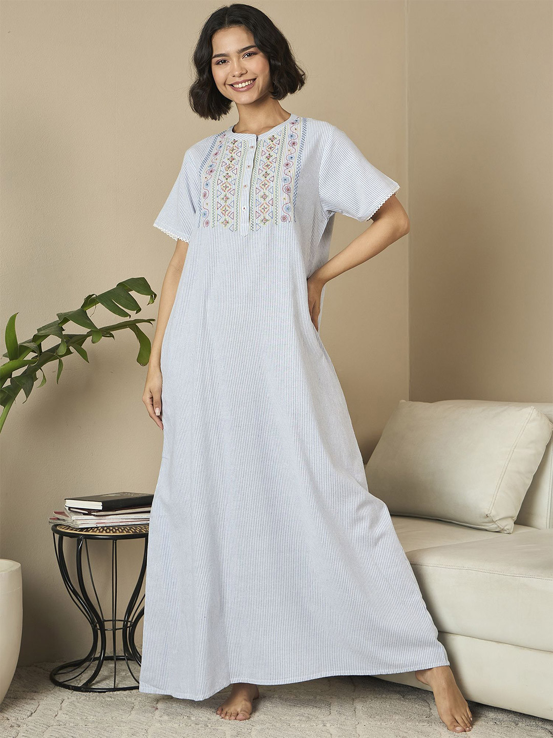 

July Striped Maxi Nightdress, Blue