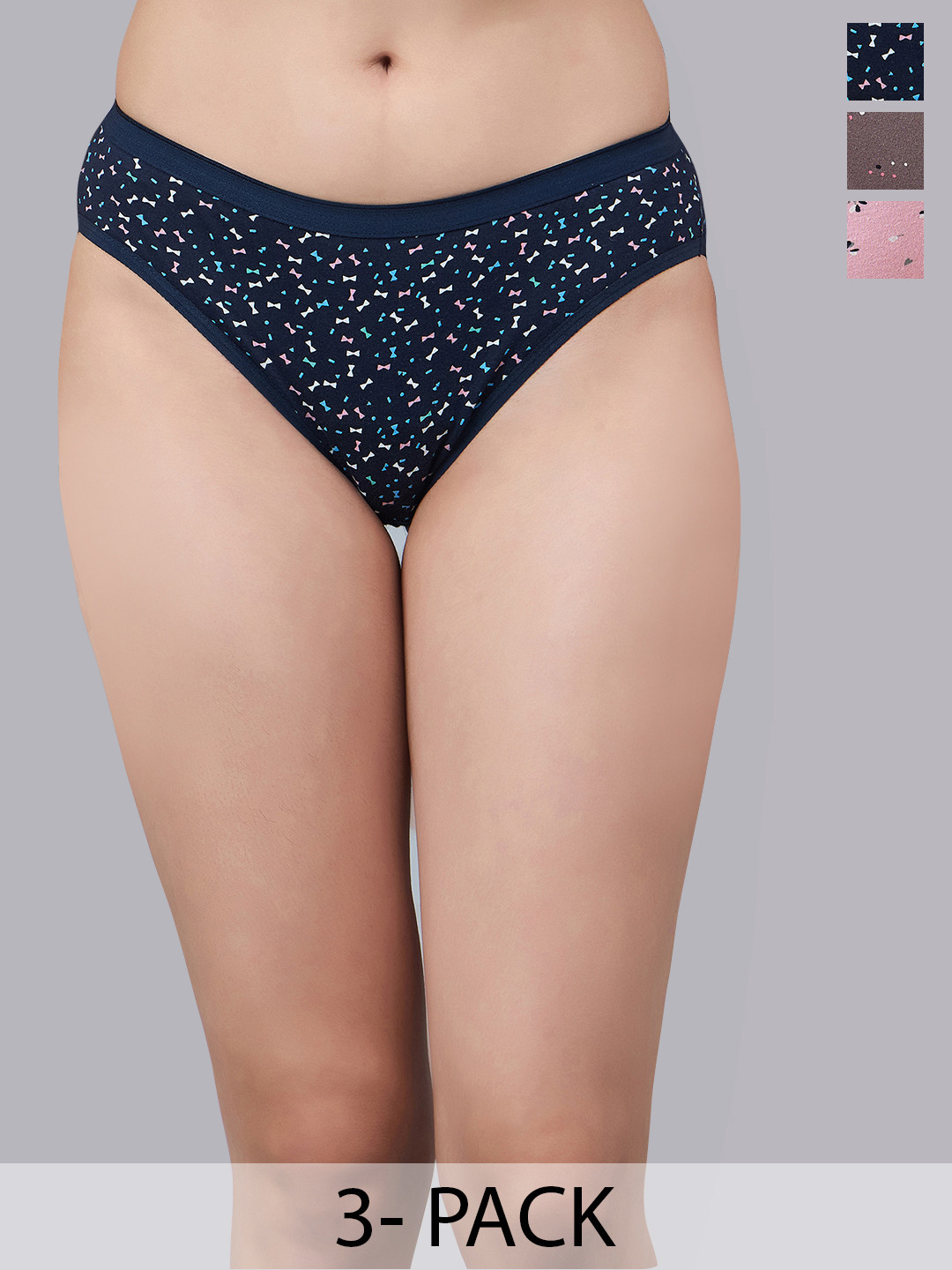 

SIMOH Women Pack Of 3 Printed Assorted Low-Rise Basic Briefs
