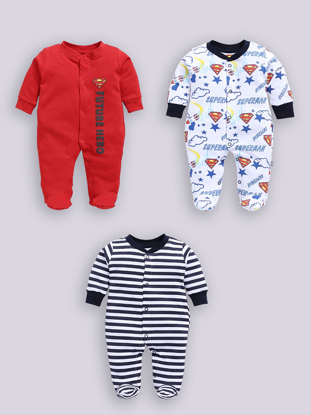 

YK X Tinyo Infants Boys Pack of 3 Printed Cotton Sleepsuit, Red