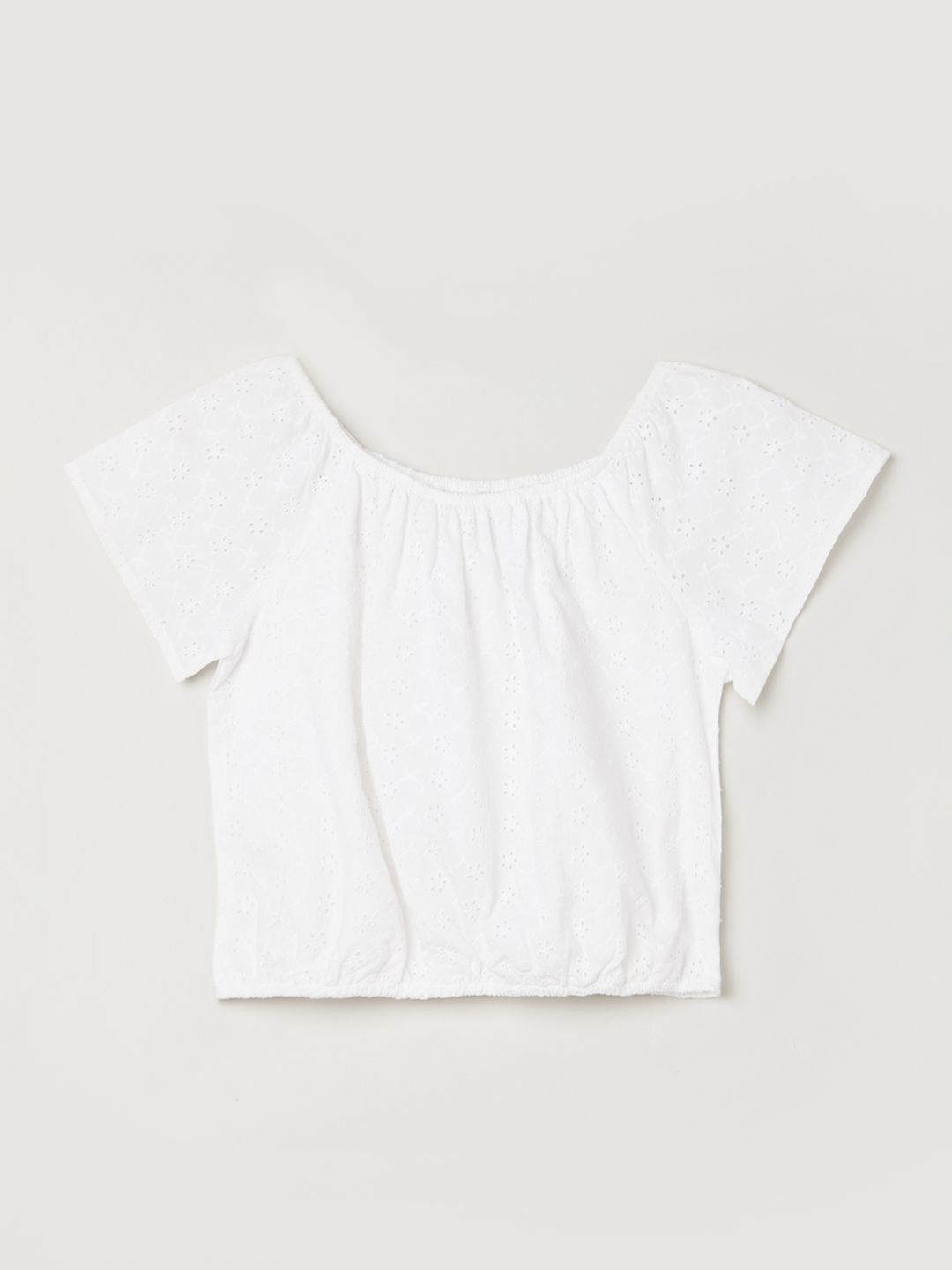 

max Girls Self Design Round Neck Cotton Top, White