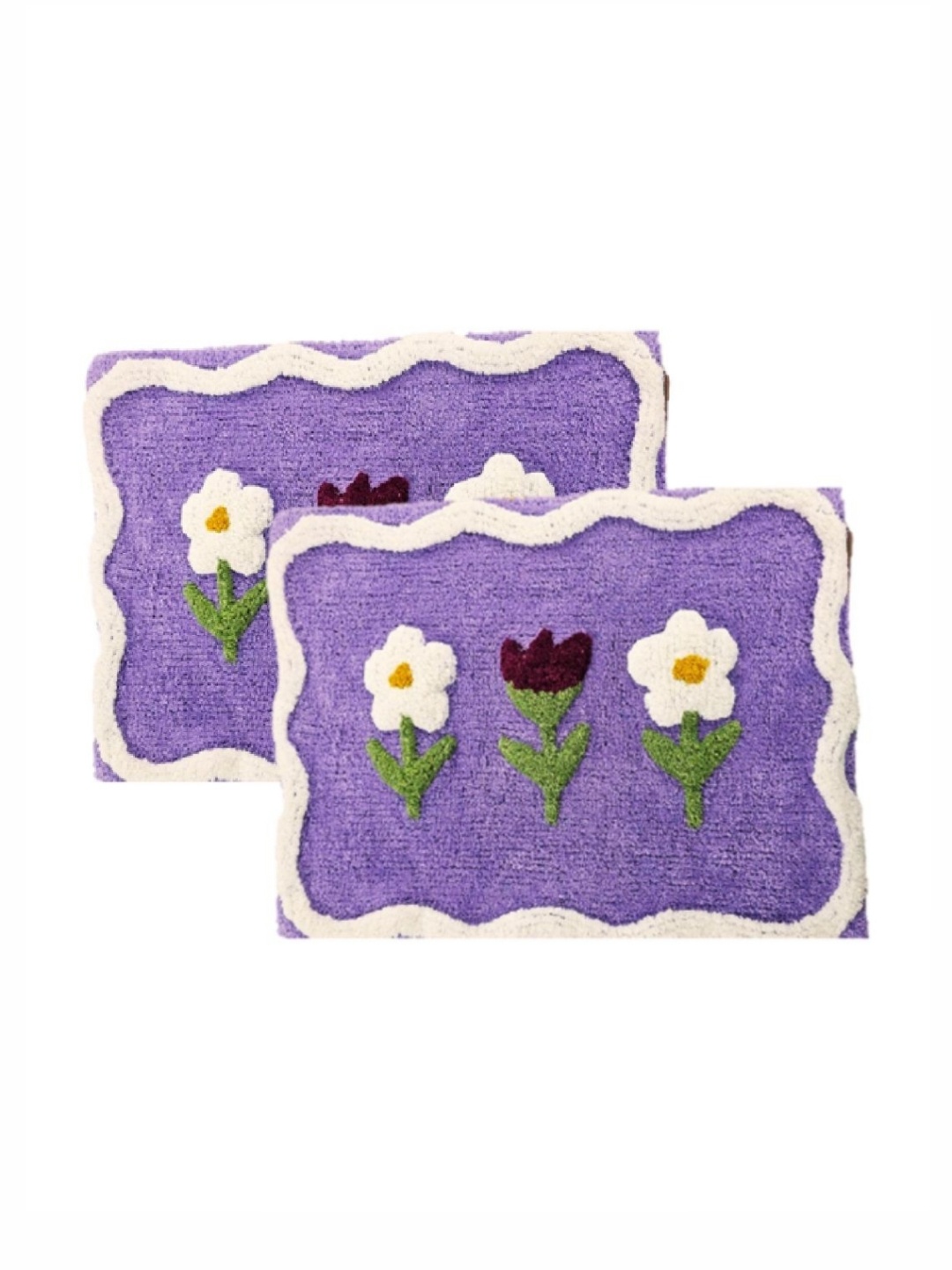 

Aura 2-Pcs Purple & White Self-Designed 1800 GSM Cotton Anti Skid Bath Rugs