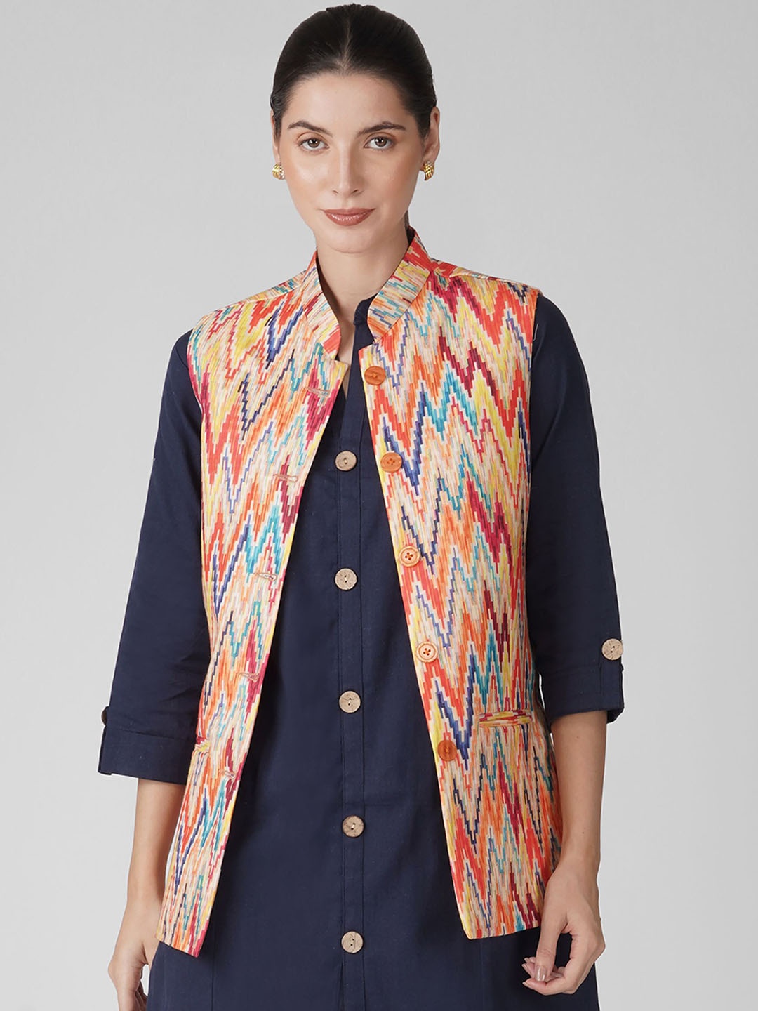 

KALINI Women' Printed Nehru Jacket, Red