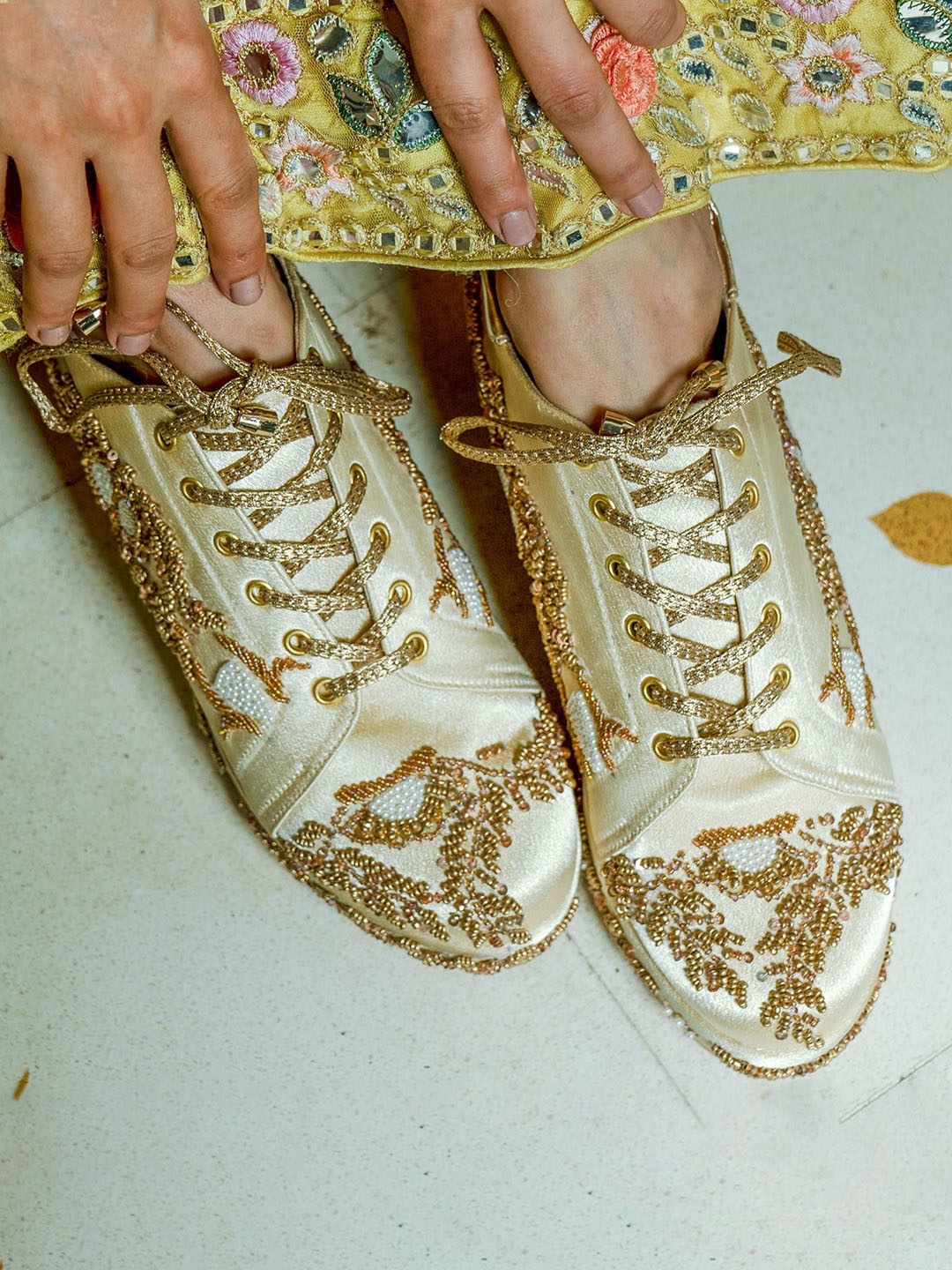 

TIESTA Women Beaded Western Embellished Lace-Ups Flatform Shoes, Cream