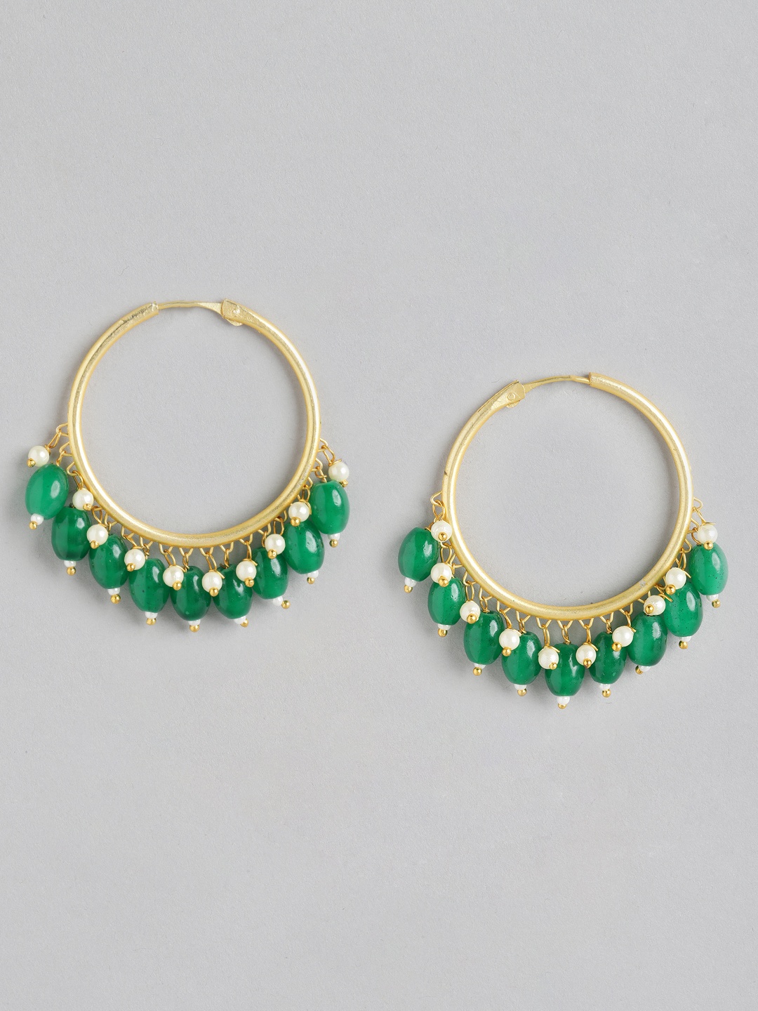 

Anouk Gold Plated Beaded Contemporary Hoop Earrings, Green