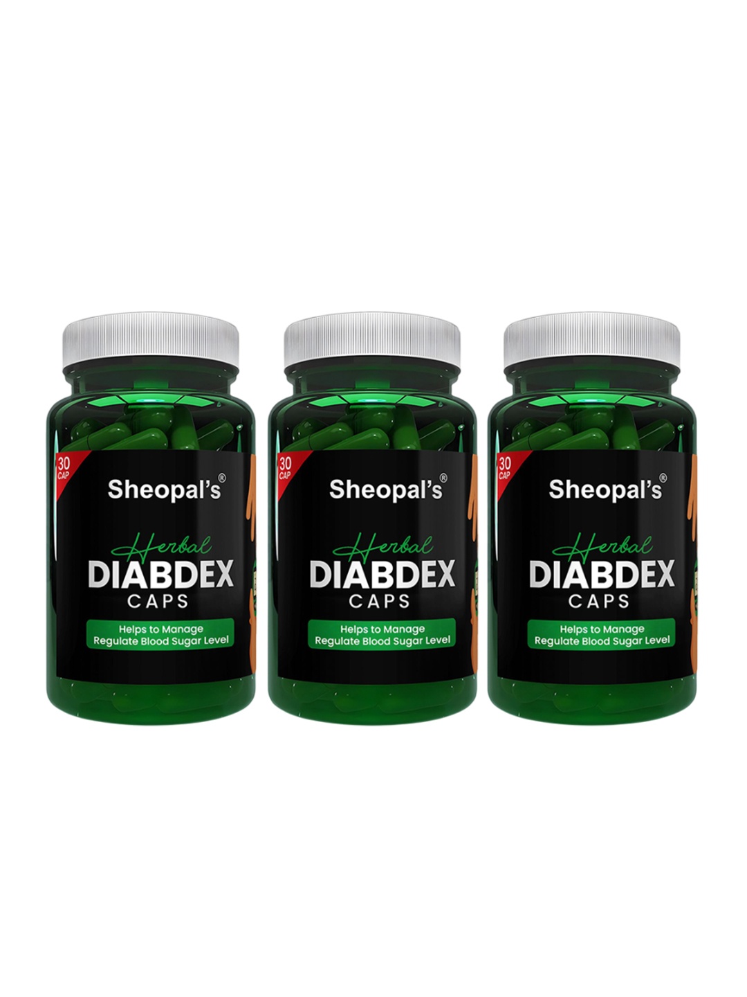 

Sheopal's Set Of 3 Herbal Diabdex Capsules - 30 Capsules, Green