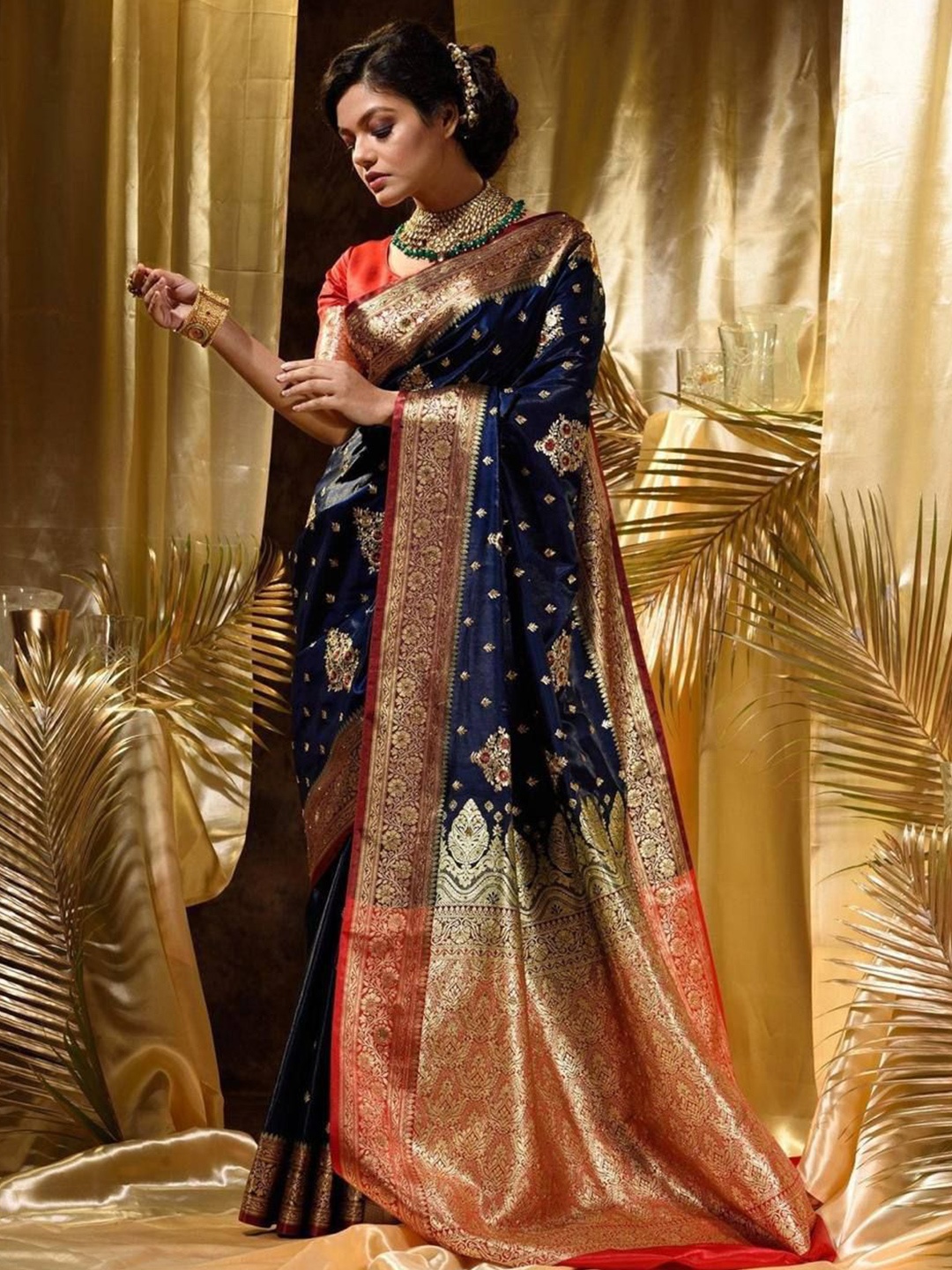 

Aika Woven Design Pure Silk Banarasi Saree, Navy blue