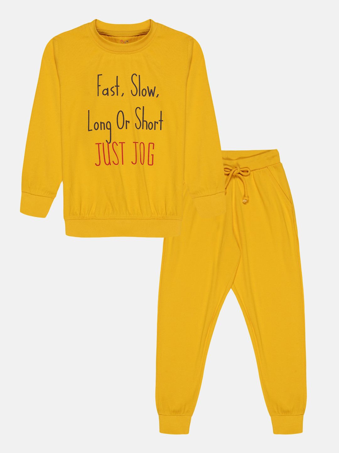 

YOUNG BIRDS Boys Printed Round Neck Pure Cotton Sweatshirt With Jogger, Yellow