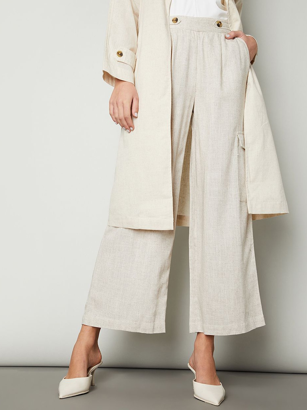 

max Women Pleated Culottes Trousers, Beige