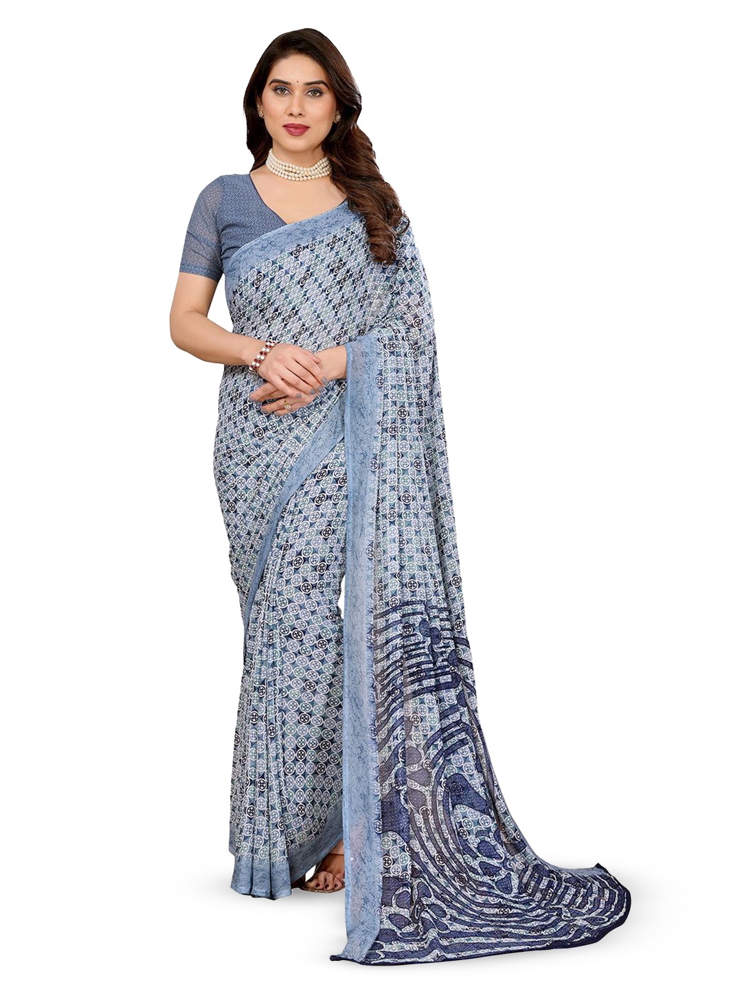 

Moda Rapido Poly Georgette Saree, Grey