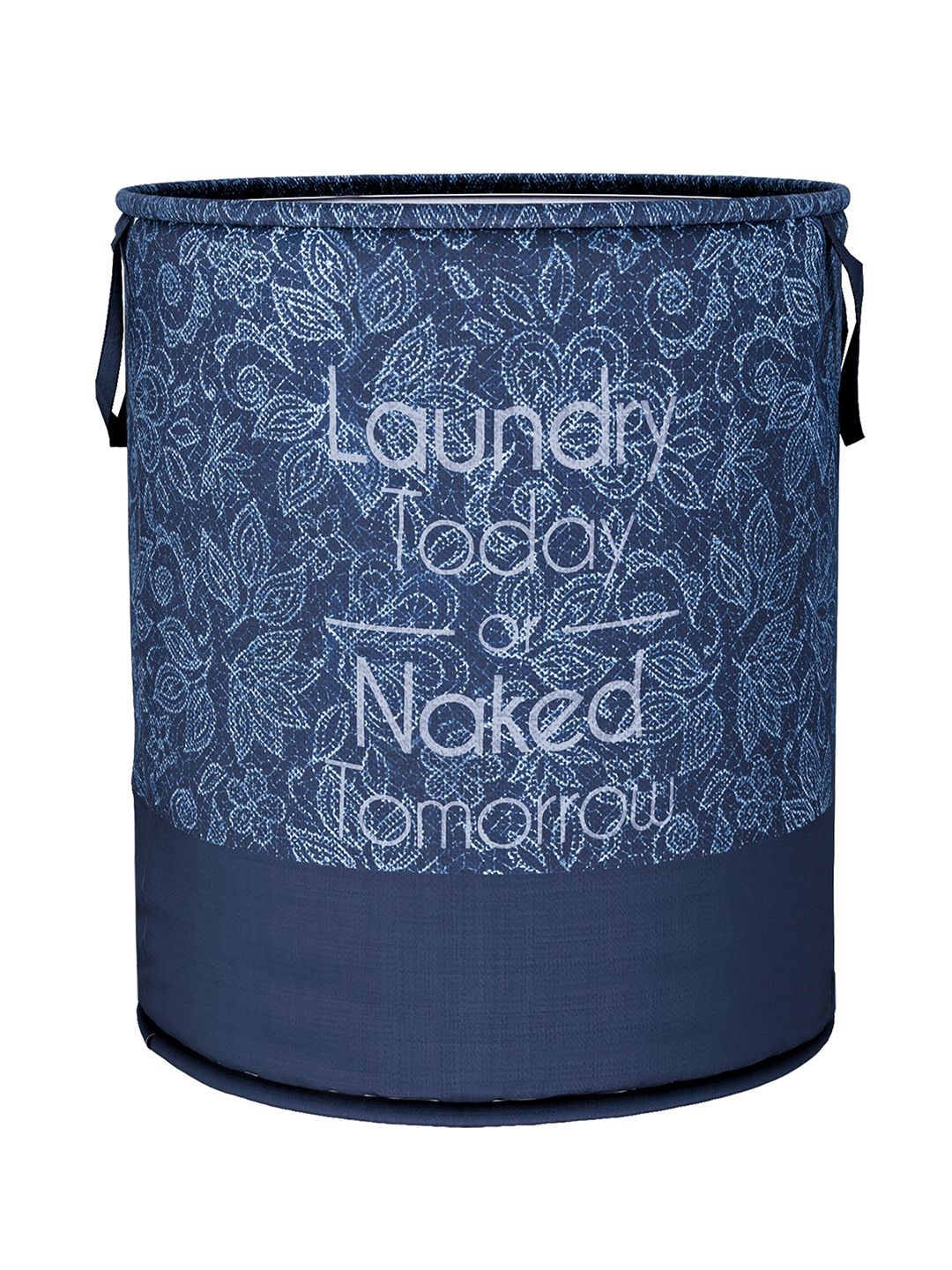 

Kuber Industries Navy-Blue & White Printed Round Laundry Basket 45 L