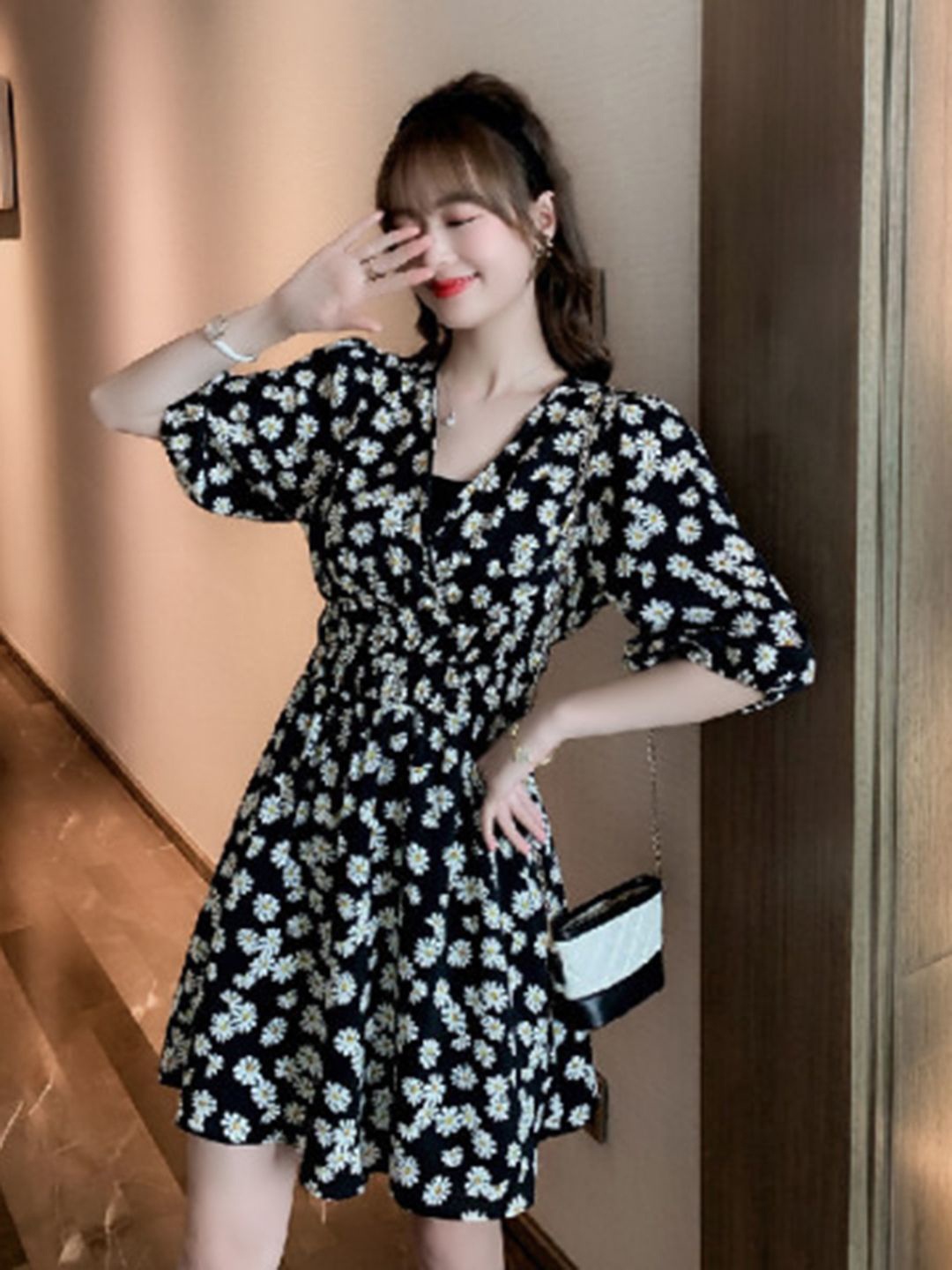 

Mast & Harbour Women Floral Printed Fit & Flare Dress, Black