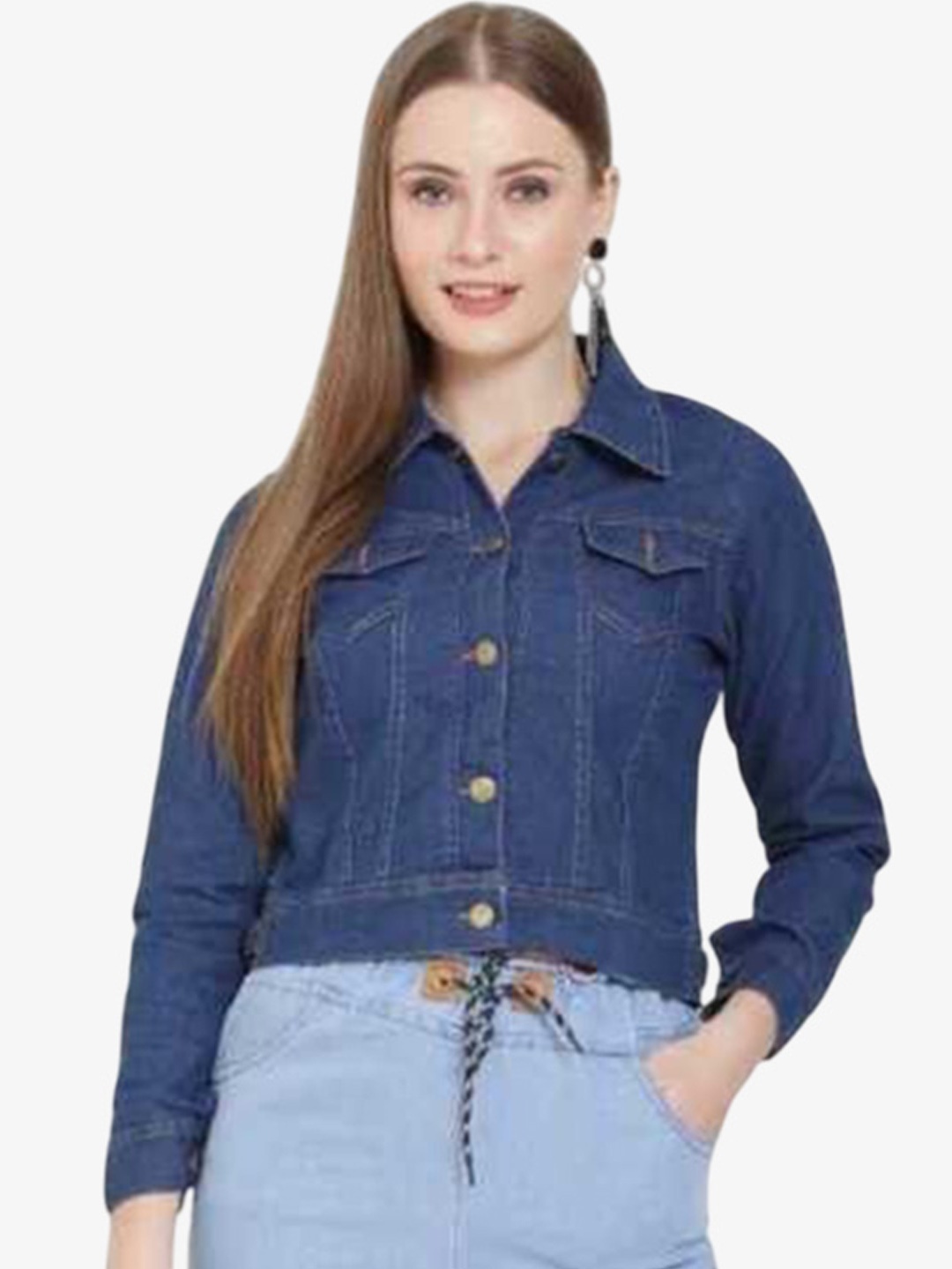 

KASHIAN Women Spread Collar Solid Casual Denim Jacket, Blue