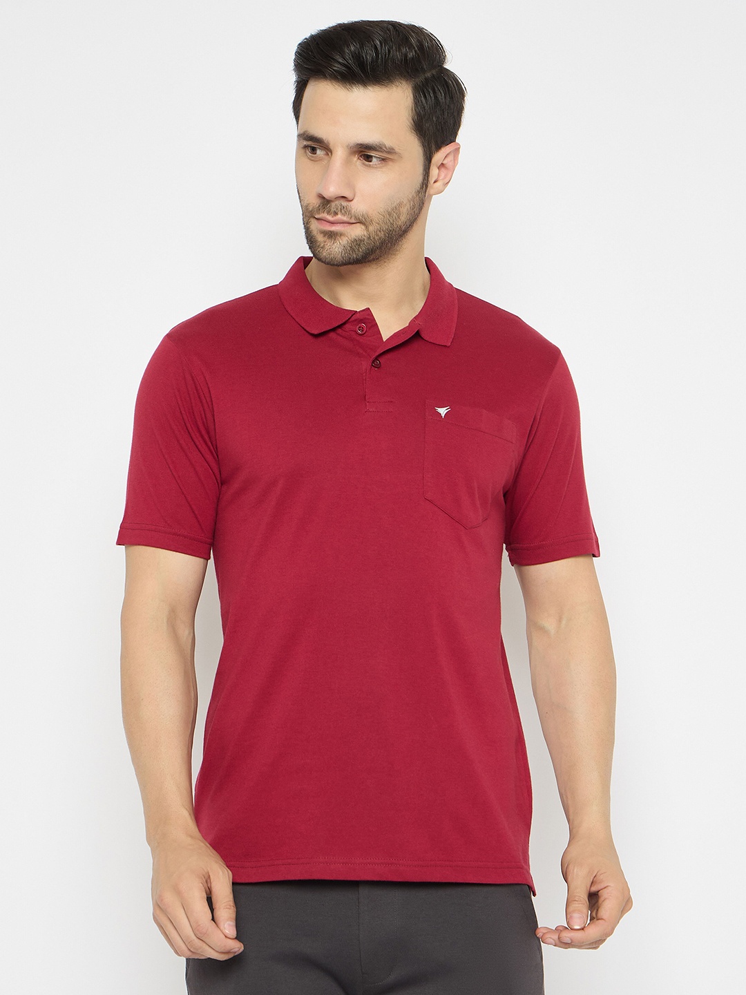 

NEVA Men Solid Polo Collar Cotton T-shirt, Maroon