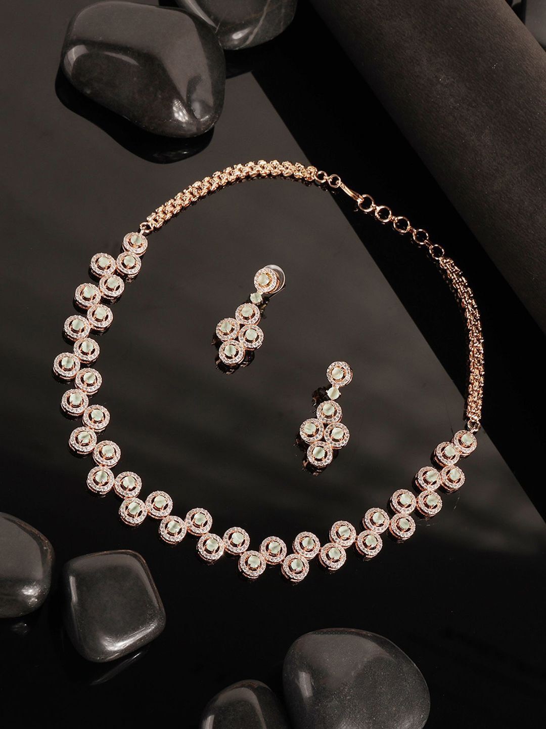 

Anouk Rose Gold -Plated American Diamond Studded Necklace With Earrings