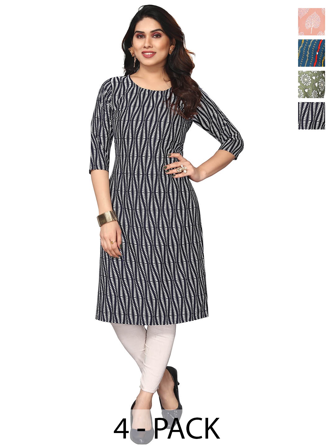 

KETAKI FASHION Selection of 4 Ethnic Motifs Printed Kurtas, Grey