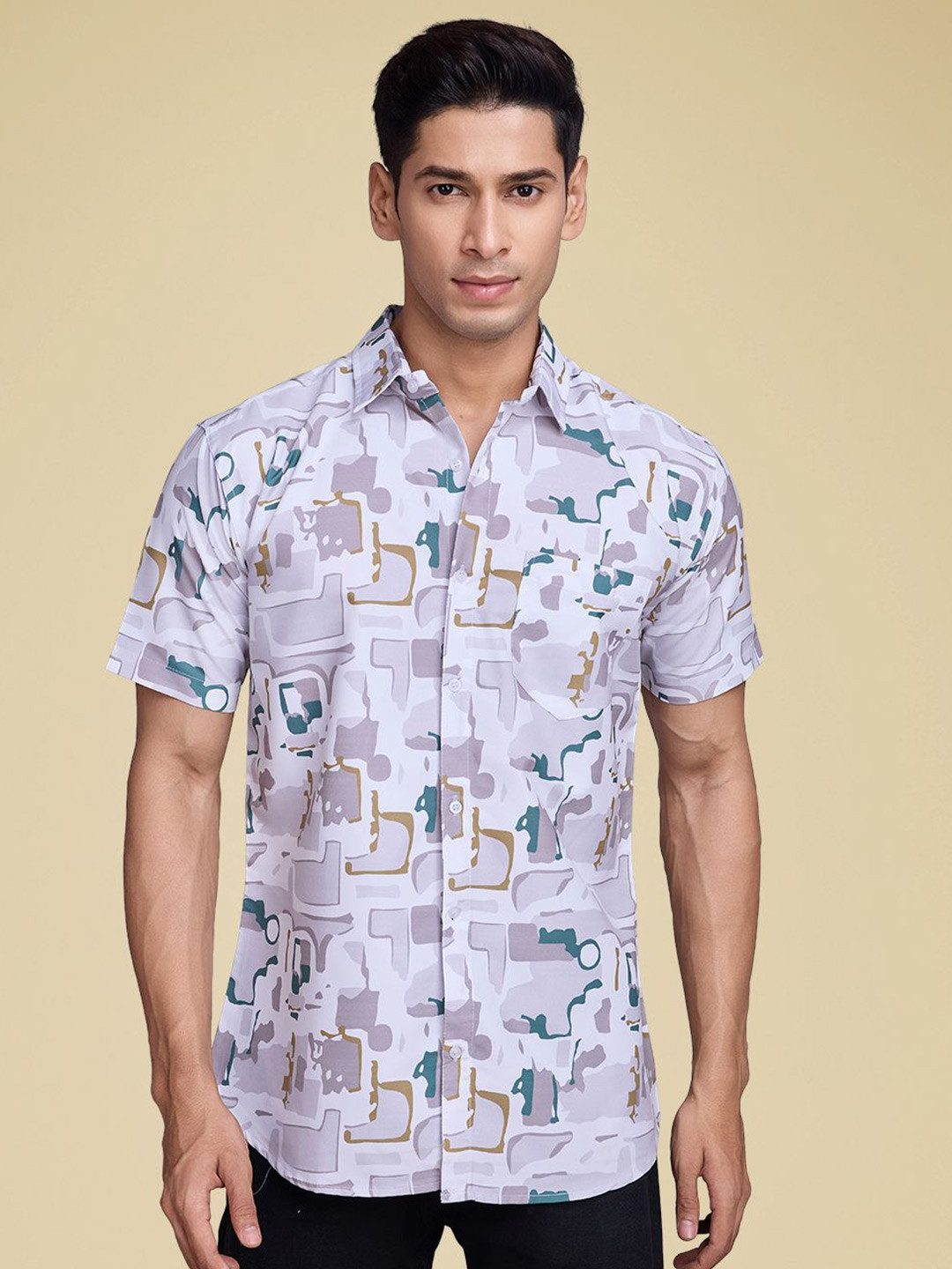 

Moda Rapido Men Standard Fit Spread Collar Abstract Printed Cotton Casual Shirt, Blue