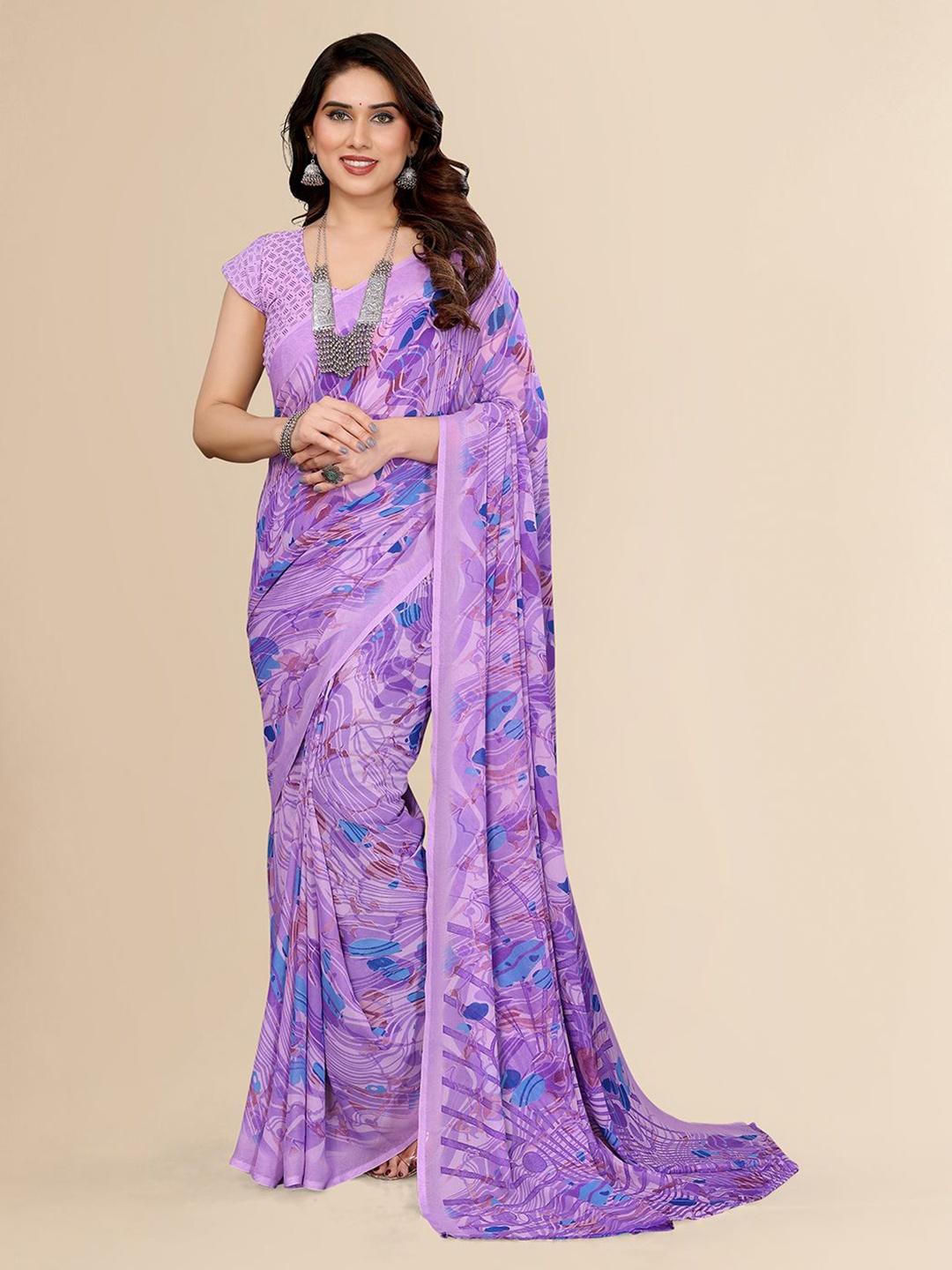 

Moda Rapido Printed Saree With Unstitched Blouse Piece, Purple