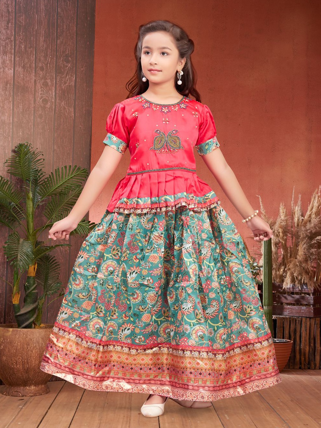 

Aarika Girls Embellished Ready to Wear Lehenga & Choli, Pink