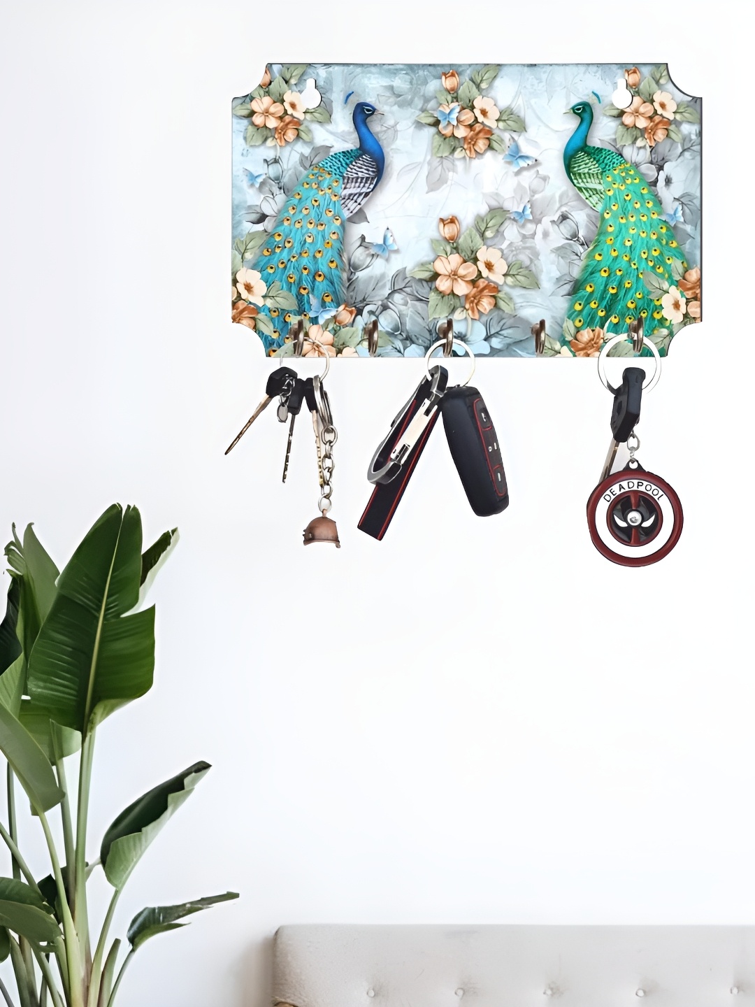 

Webelkart White & Green Printed Wooden 5-Hooks Key Holders