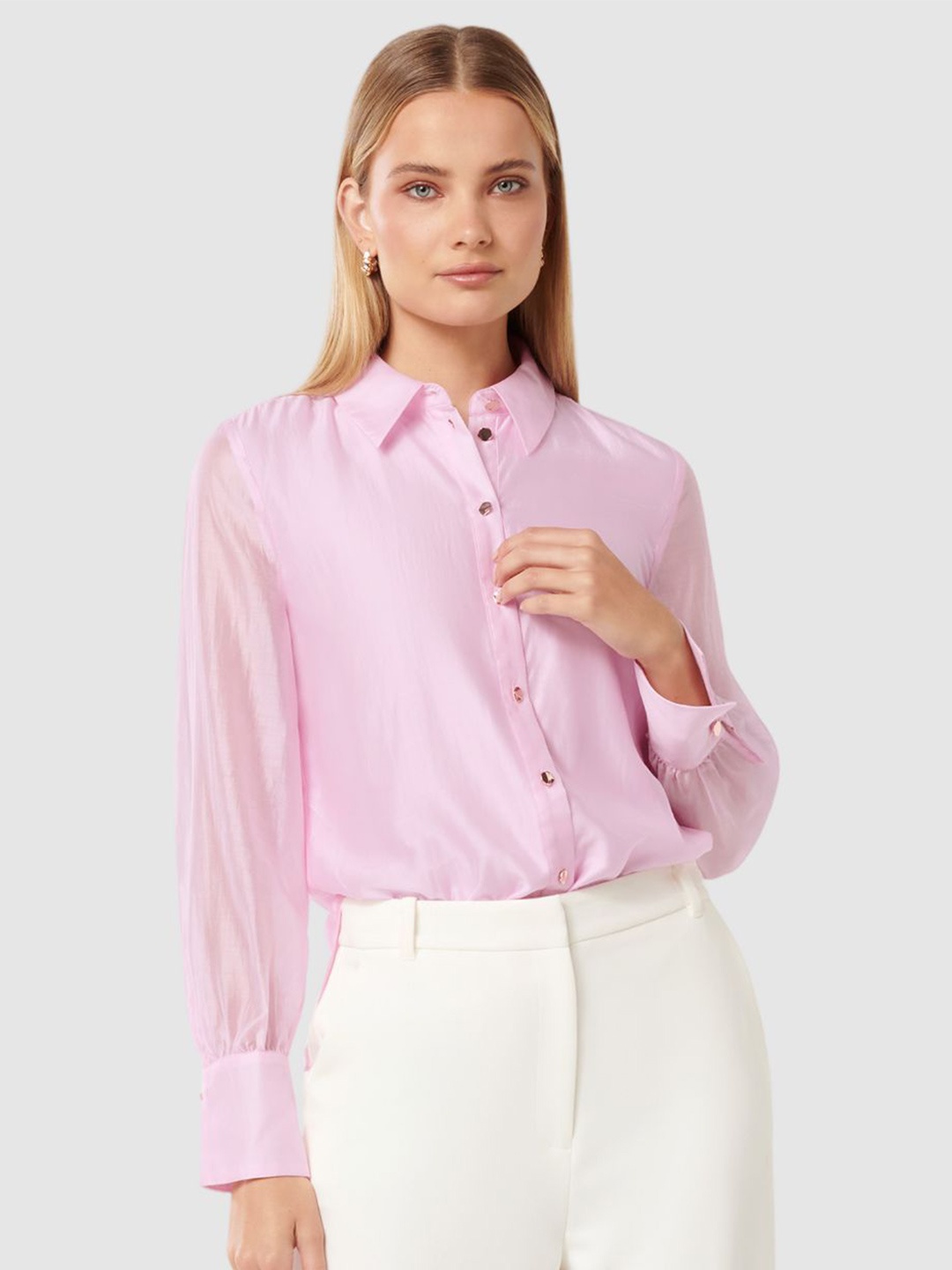 

Forever New Women Sheer Casual Shirt, Pink