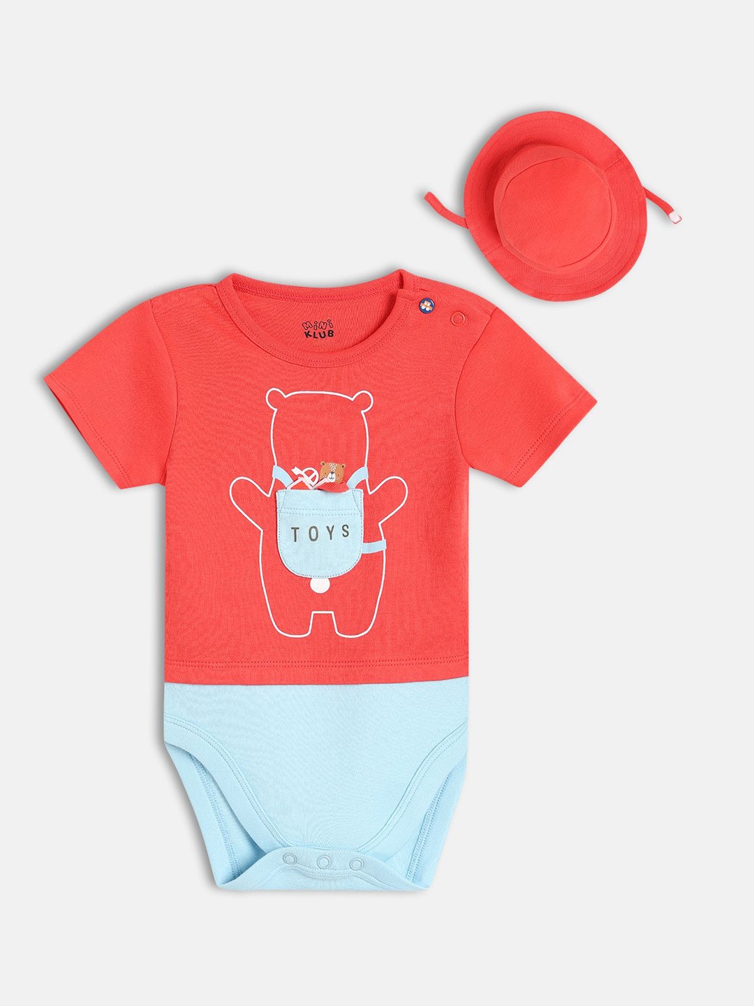 

MINI KLUB Infants Cartoon Printed Half Sleeves Cotton Bodysuit, Red