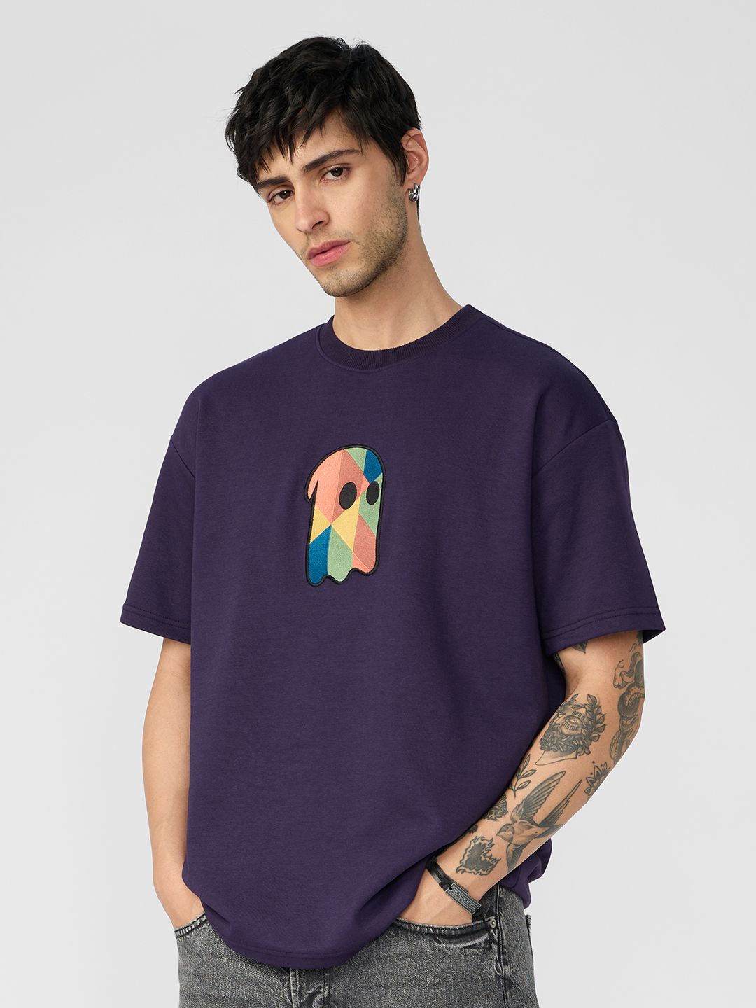 

The Souled Store Brand Logo Printed Oversized Cotton T-Shirt, Purple