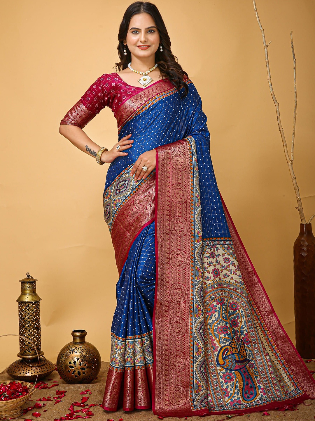 

KALINI Woven Design Zari Art Silk Banarasi Saree, Blue