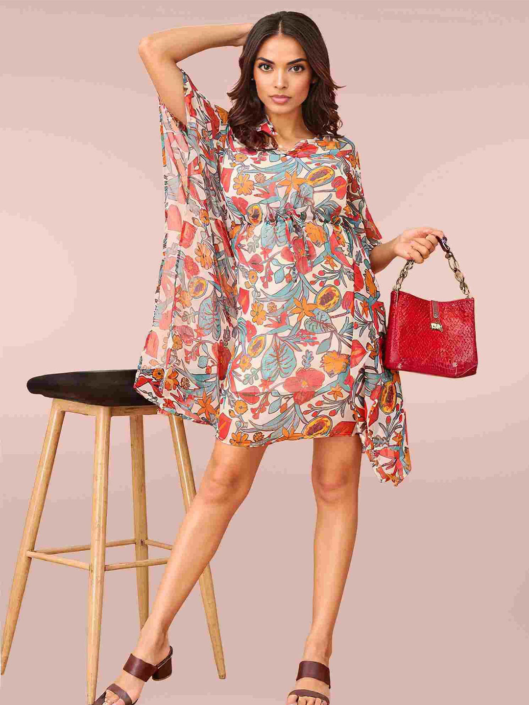 

DressBerry Floral Print Chiffon Kaftan Dress, Multi